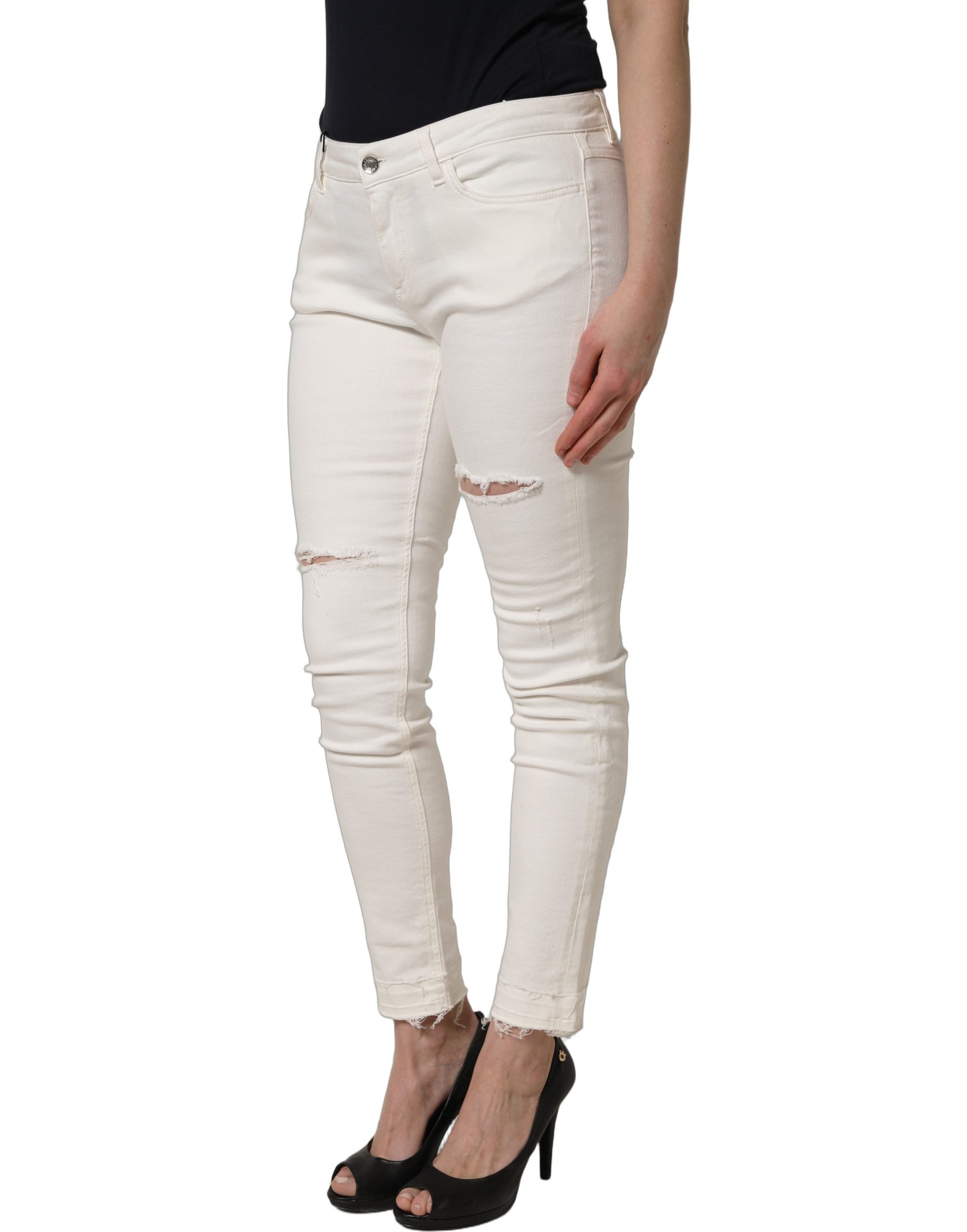 Dolce & Gabbana Weiße Skinny-Jeans aus Baumwoll-Denim mit Destroyed-Effekt