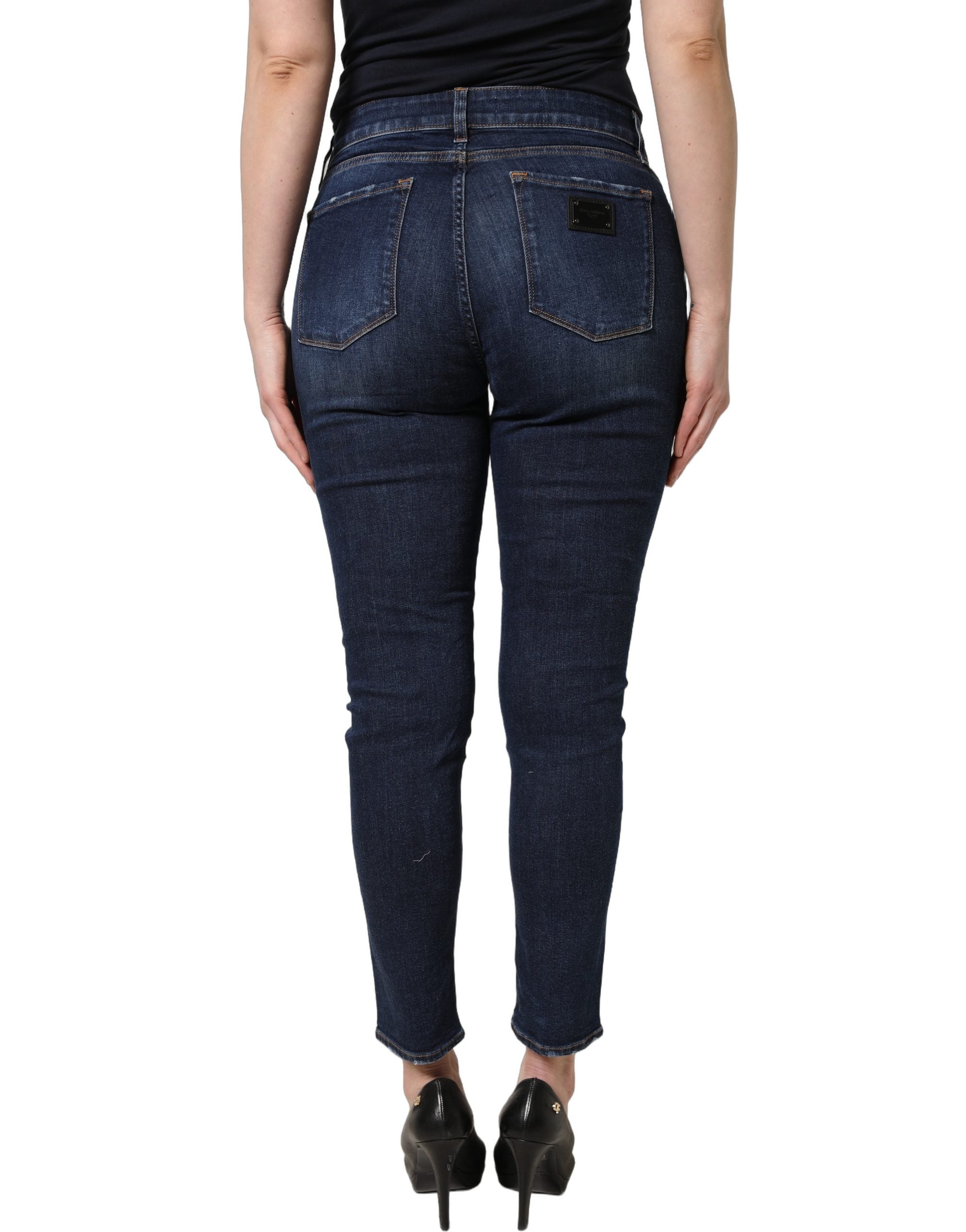 Dolce & Gabbana Blaue Skinny Jeans aus Baumwolldenim mit Destroyed-Effekt