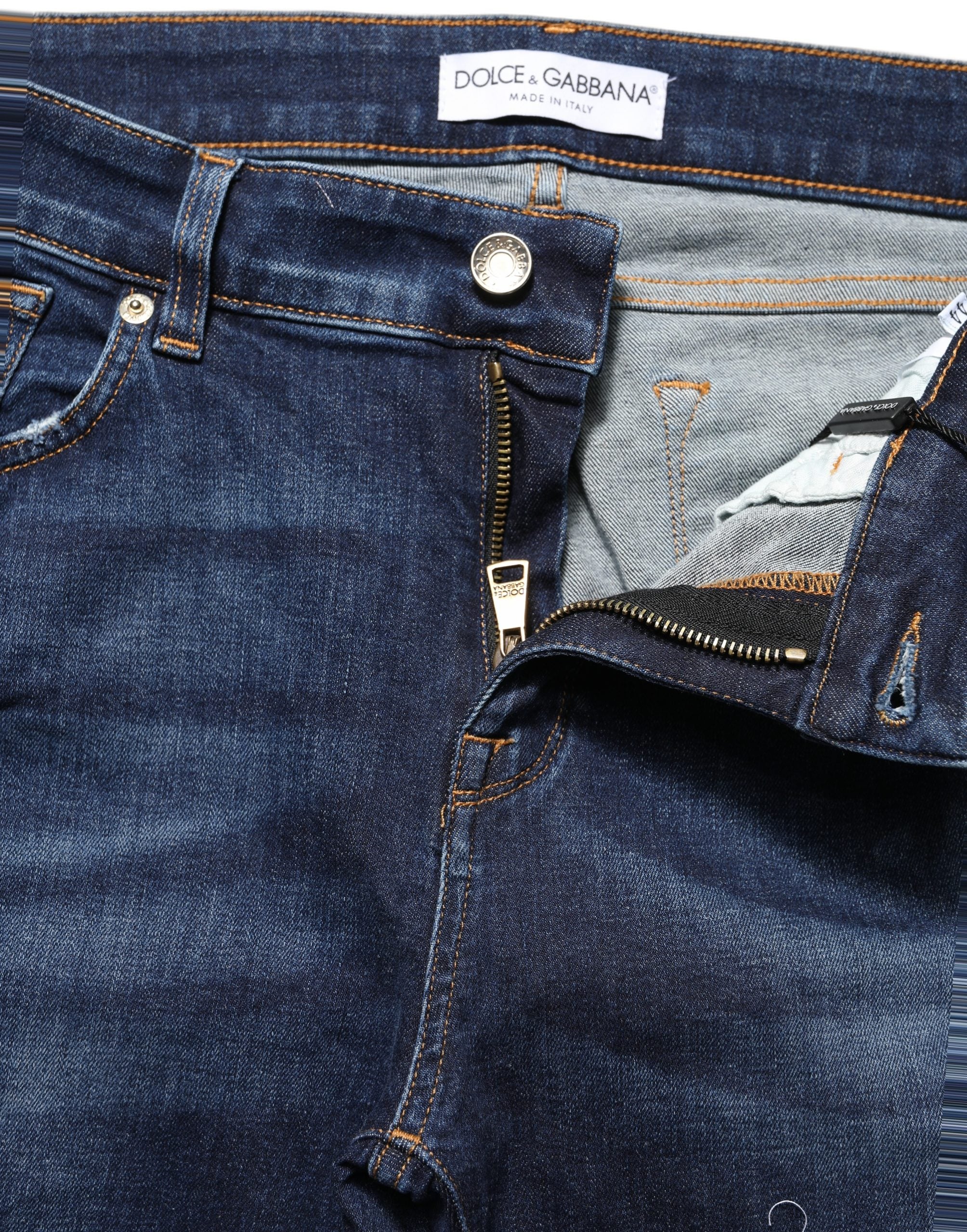 Dolce & Gabbana Blaue Skinny Jeans aus Baumwolldenim mit Destroyed-Effekt