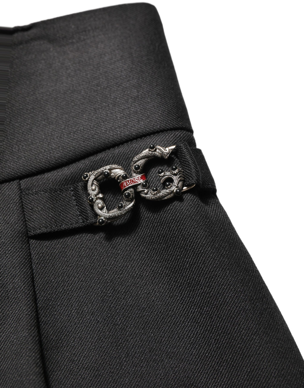 Dolce & Gabbana Schwarze Wollhose mit hohem Bund und Logo