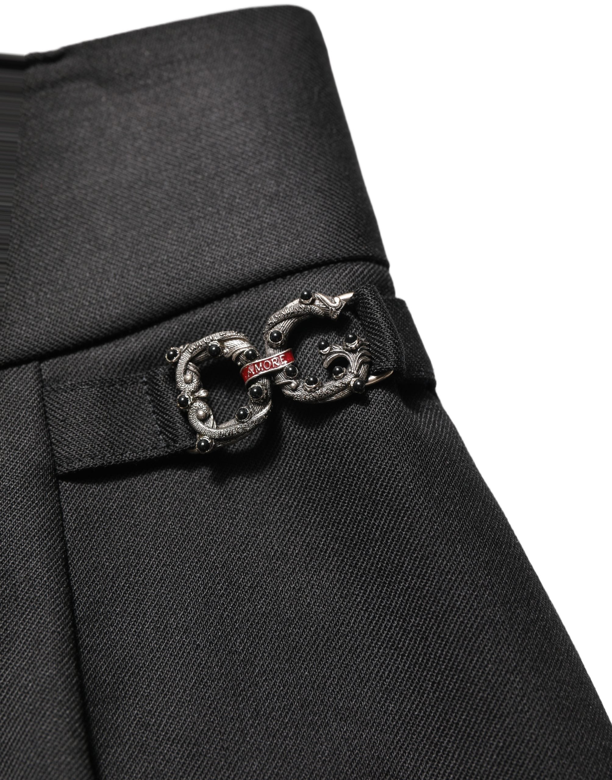 Dolce & Gabbana Schwarze Wollhose mit hohem Bund und Logo