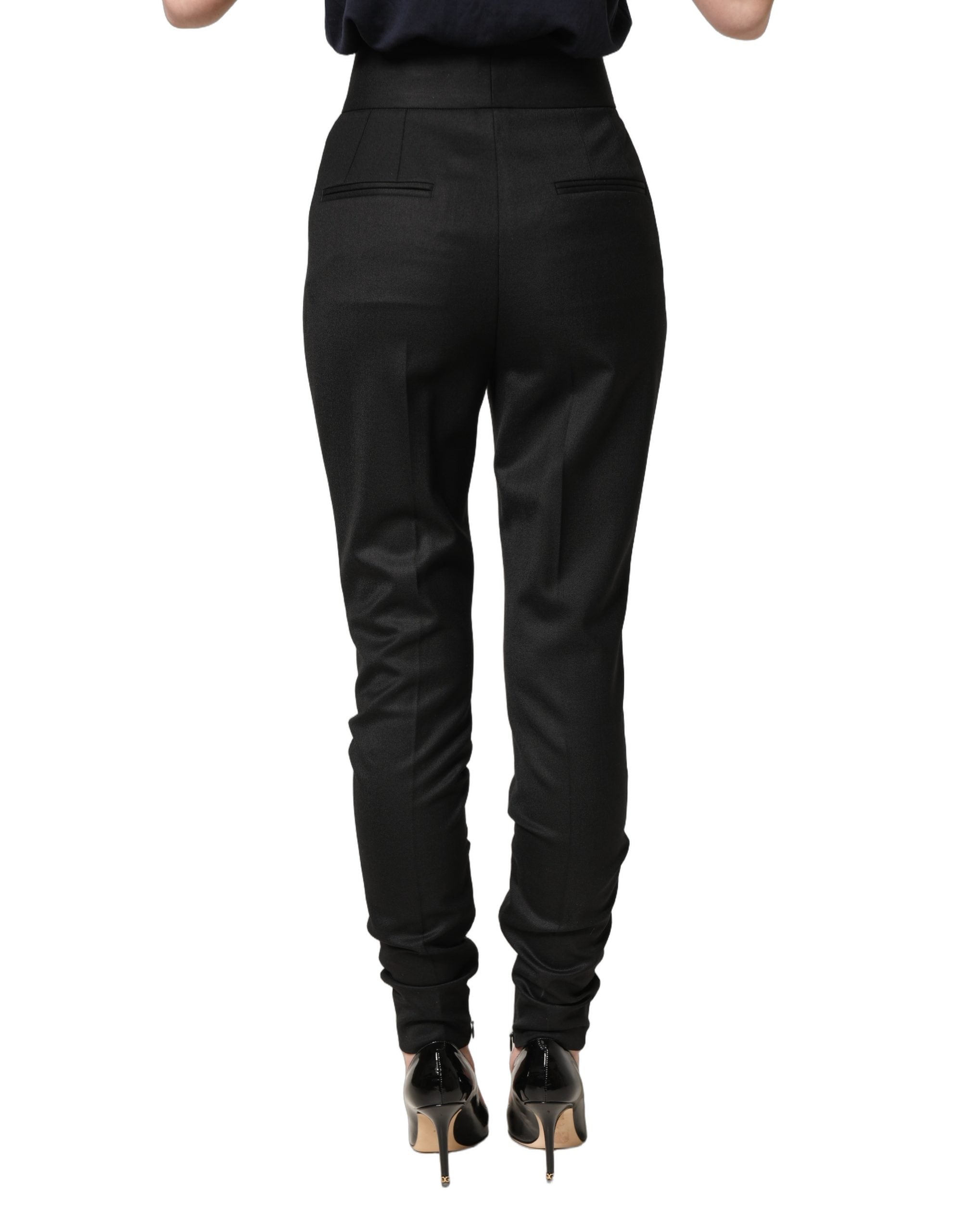 Dolce & Gabbana Schwarze Wollhose mit hohem Bund und Logo