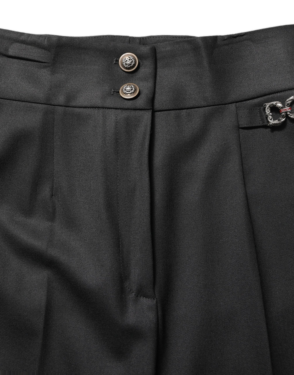Dolce & Gabbana Schwarze Wollhose mit hohem Bund und Logo