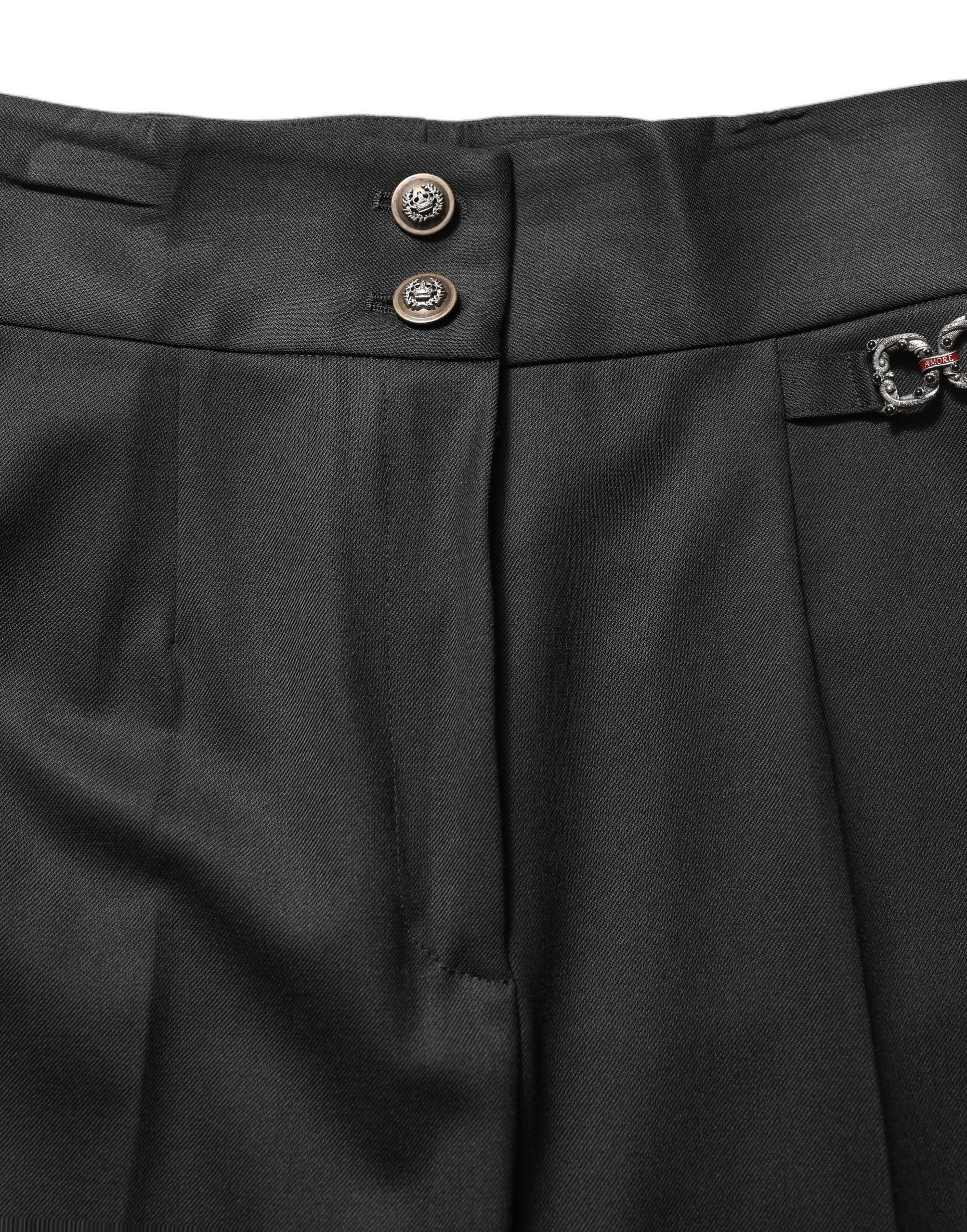 Dolce & Gabbana Schwarze Wollhose mit hohem Bund und Logo