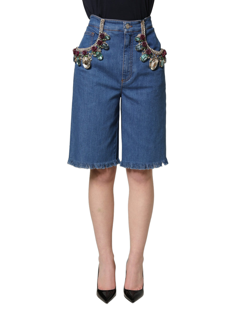 Dolce & Gabbana Blaue Bermuda-Shorts aus Baumwolle mit Verzierungen