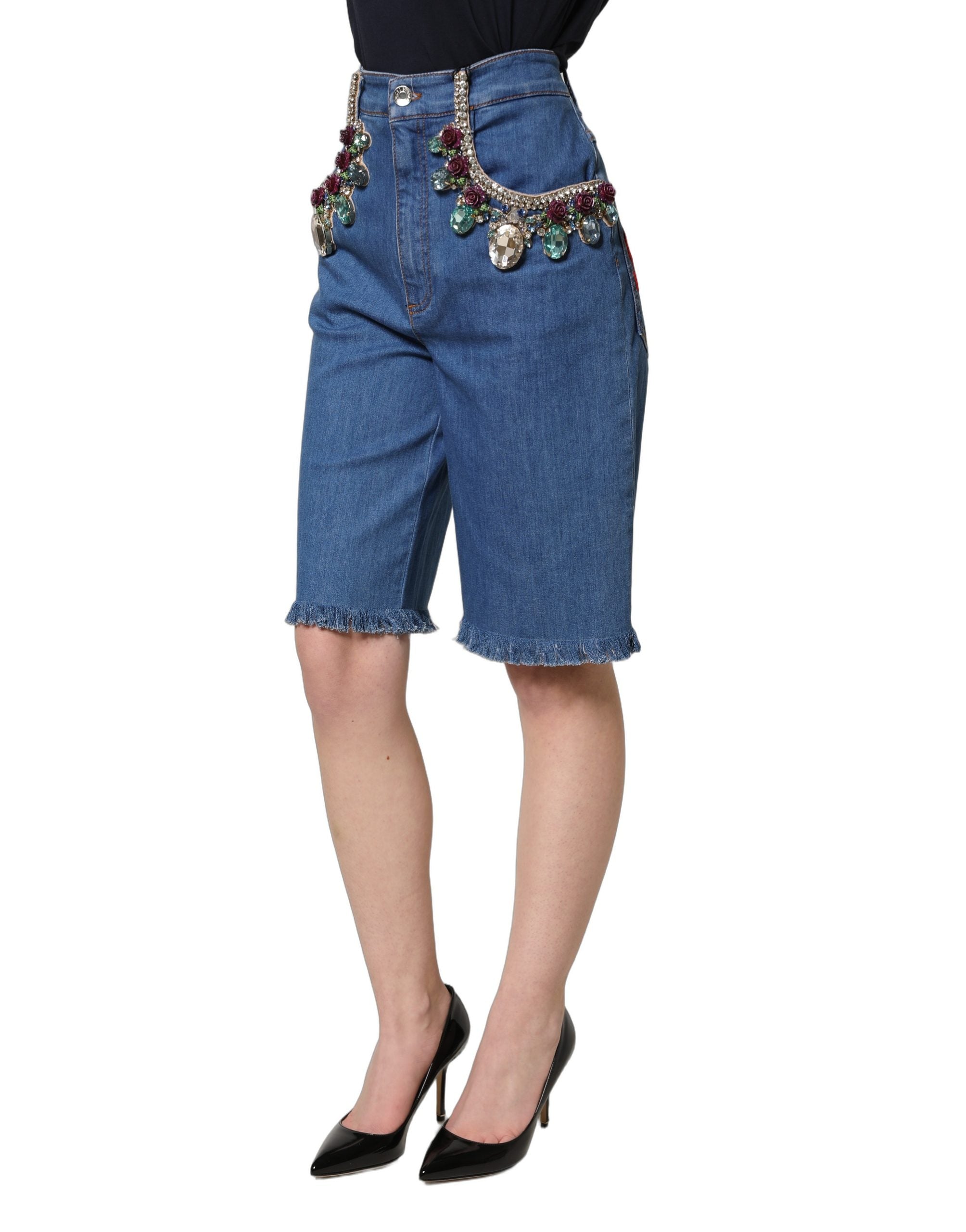 Dolce & Gabbana Blaue Bermuda-Shorts aus Baumwolle mit Verzierungen
