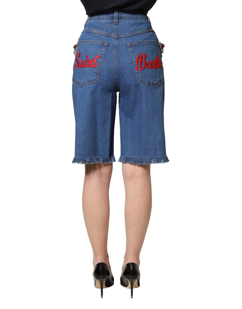 Dolce & Gabbana Blaue Bermuda-Shorts aus Baumwolle mit Verzierungen