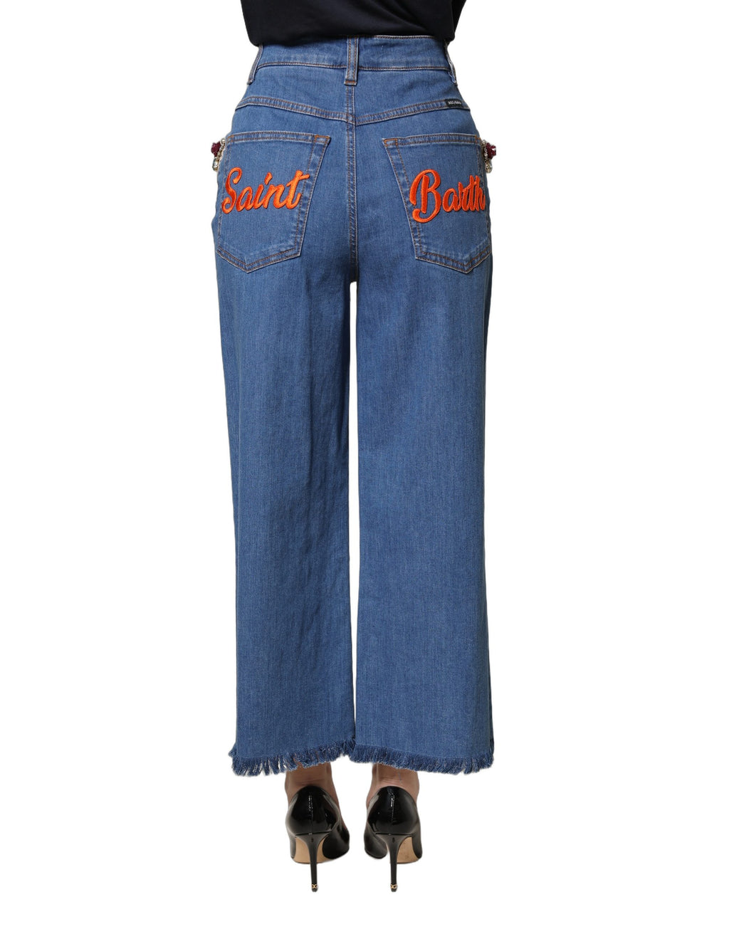 Dolce & Gabbana Blaue Jeans mit weitem Bein und Kristallverzierungen