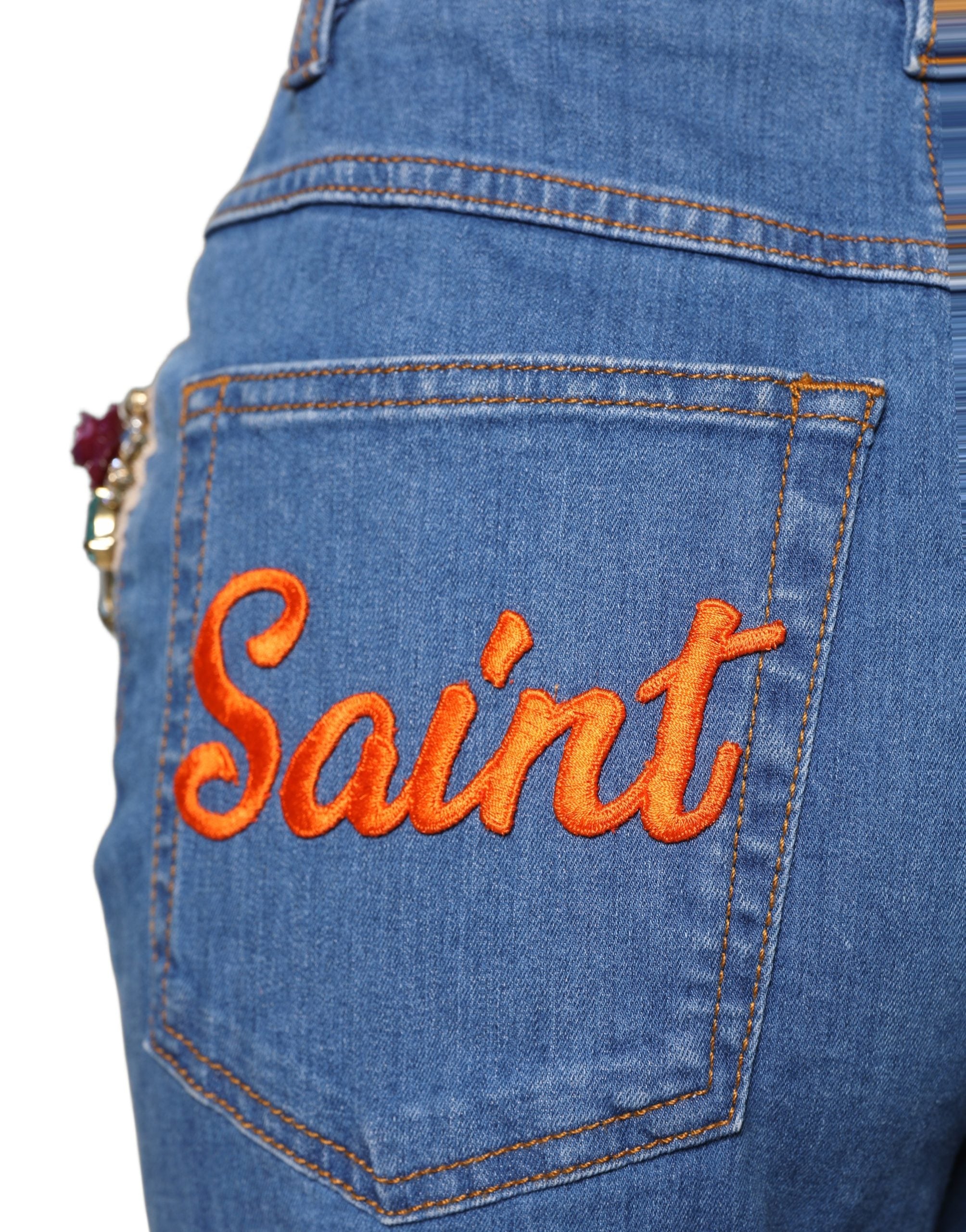 Dolce & Gabbana Blaue Jeans mit weitem Bein und Kristallverzierungen