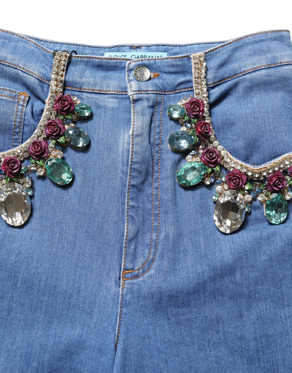 Dolce & Gabbana Blaue Jeans mit weitem Bein und Kristallverzierungen