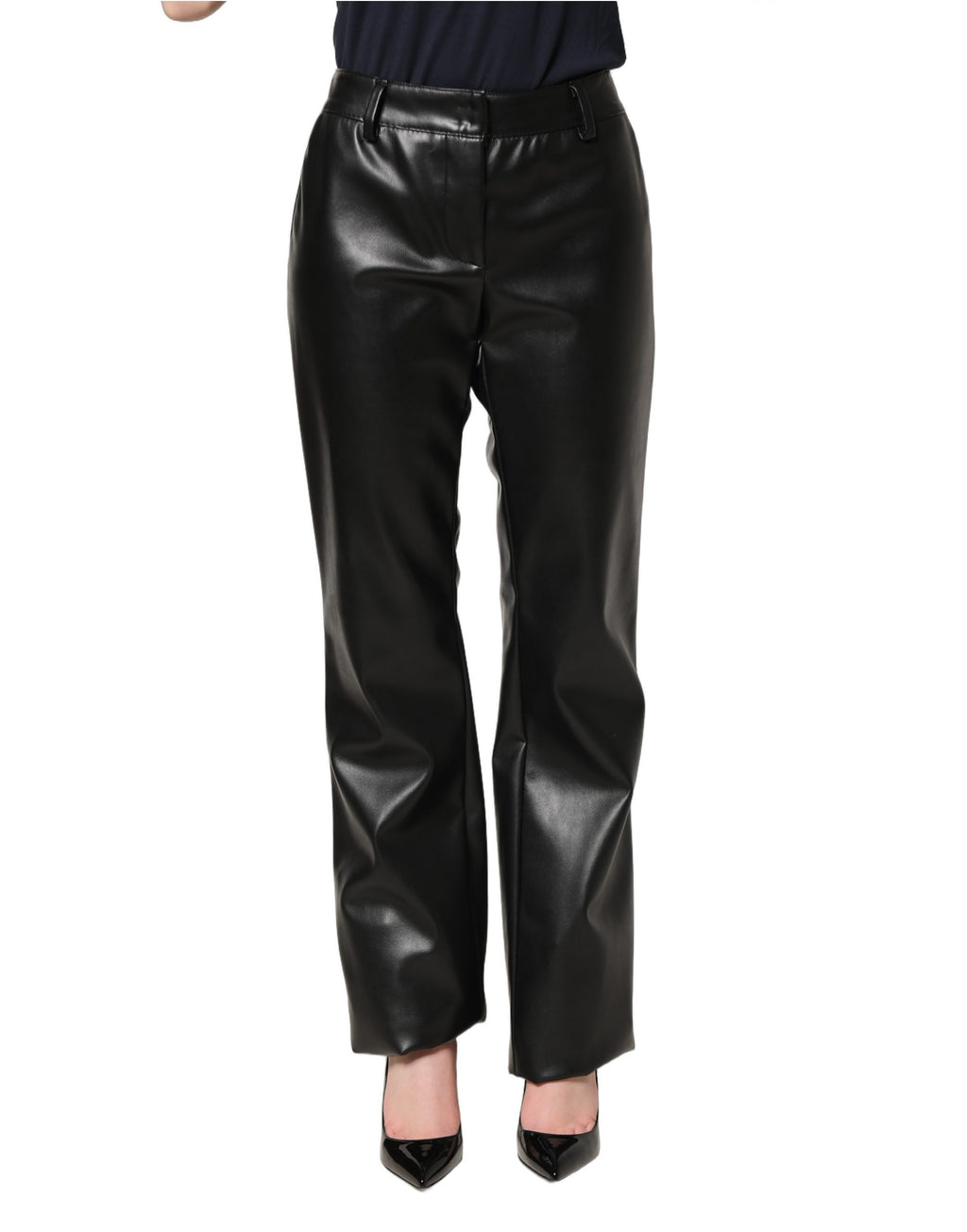 Dolce & Gabbana Schwarze High-Waist-Hose aus PU-Leder