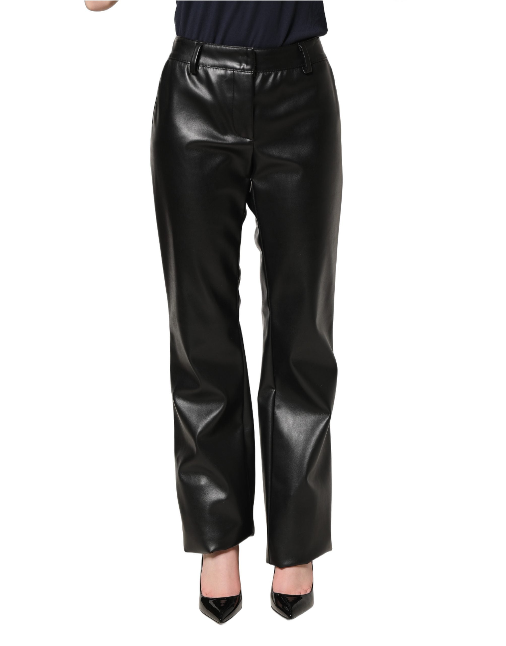 Dolce & Gabbana Schwarze High-Waist-Hose aus PU-Leder