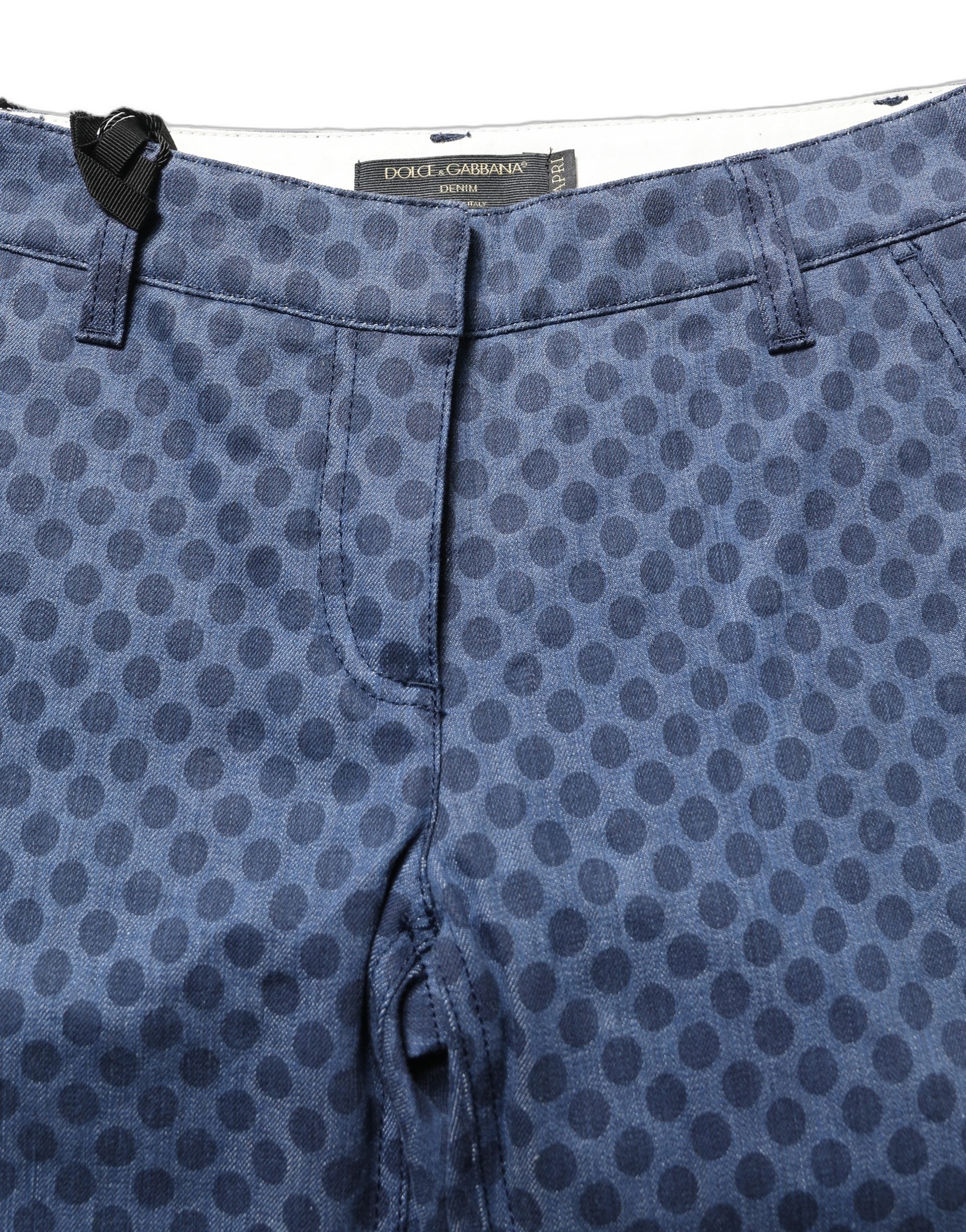 Dolce & Gabbana Blaue Capri-Jeans mit Polka-Dot-Muster und schmaler Passform