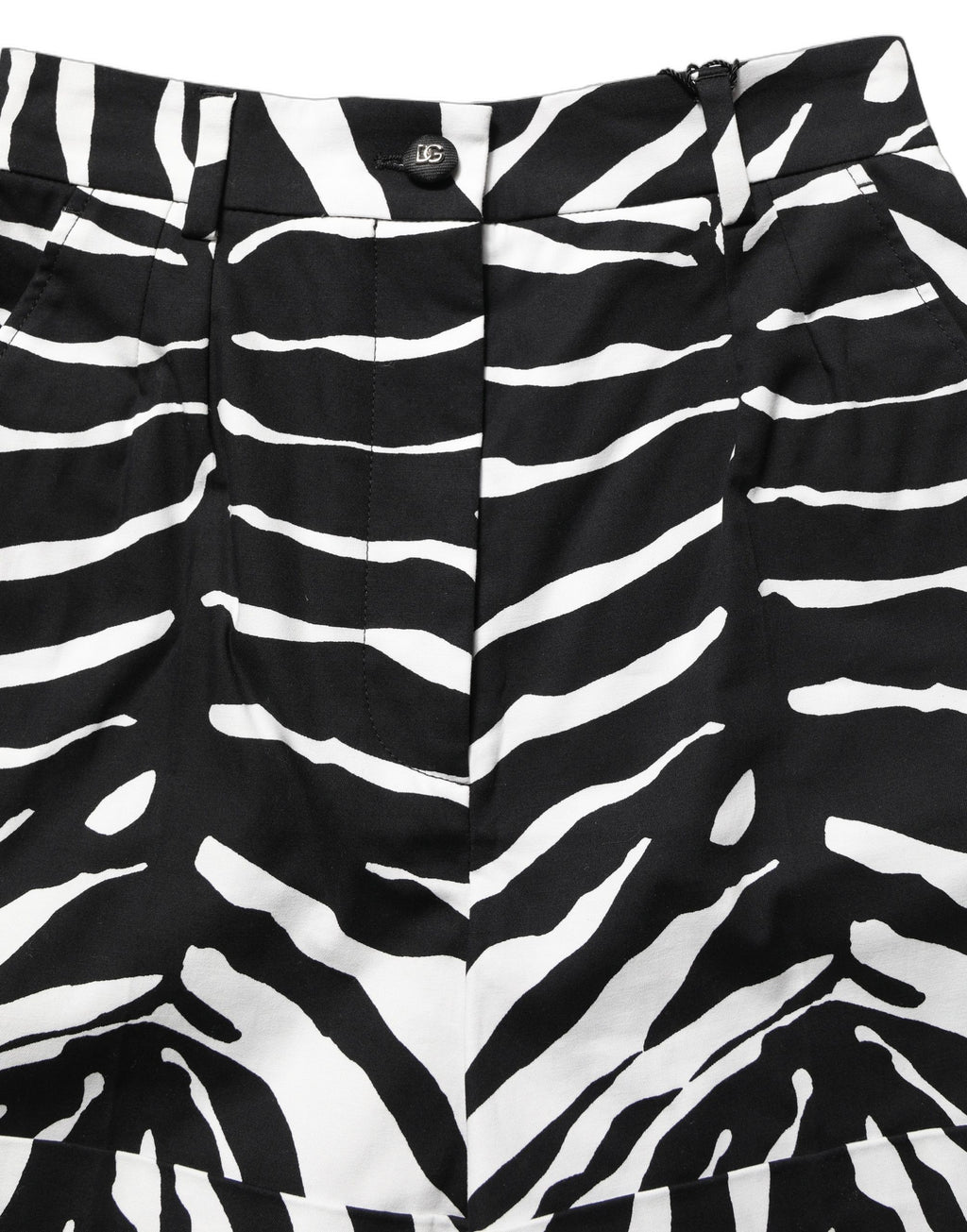Dolce & Gabbana Schwarze und weiße High-Waist-Shorts aus Baumwolle im Zebra-Print