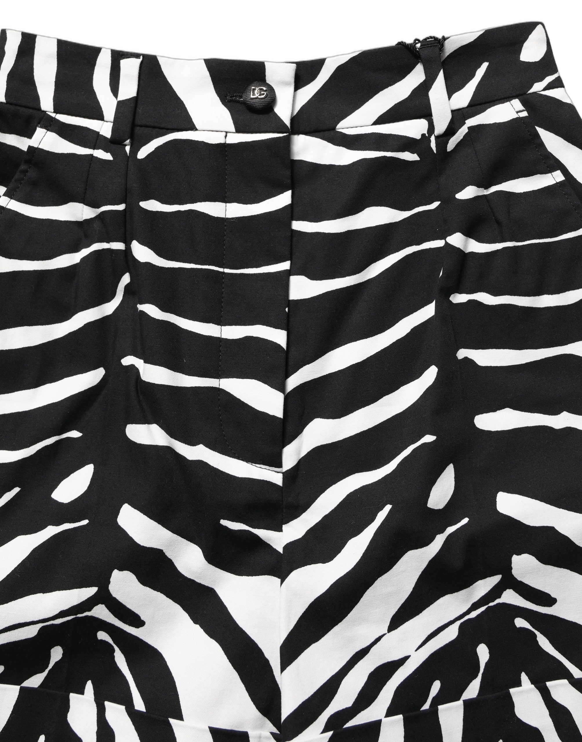 Dolce & Gabbana Schwarze und weiße High-Waist-Shorts aus Baumwolle im Zebra-Print