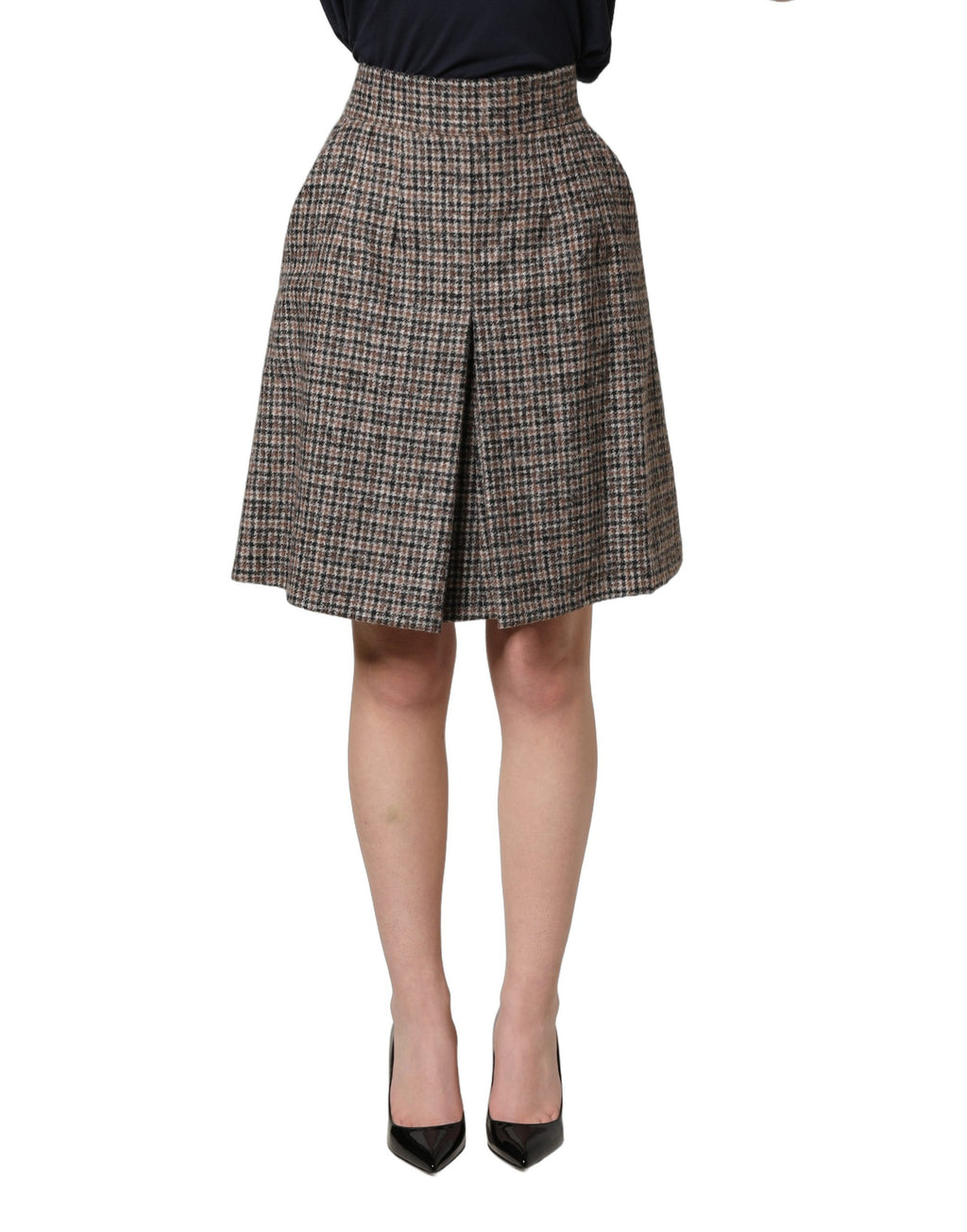 Dolce & Gabbana Brauner Tweed-Minirock mit hoher Taille und Kellerfalte