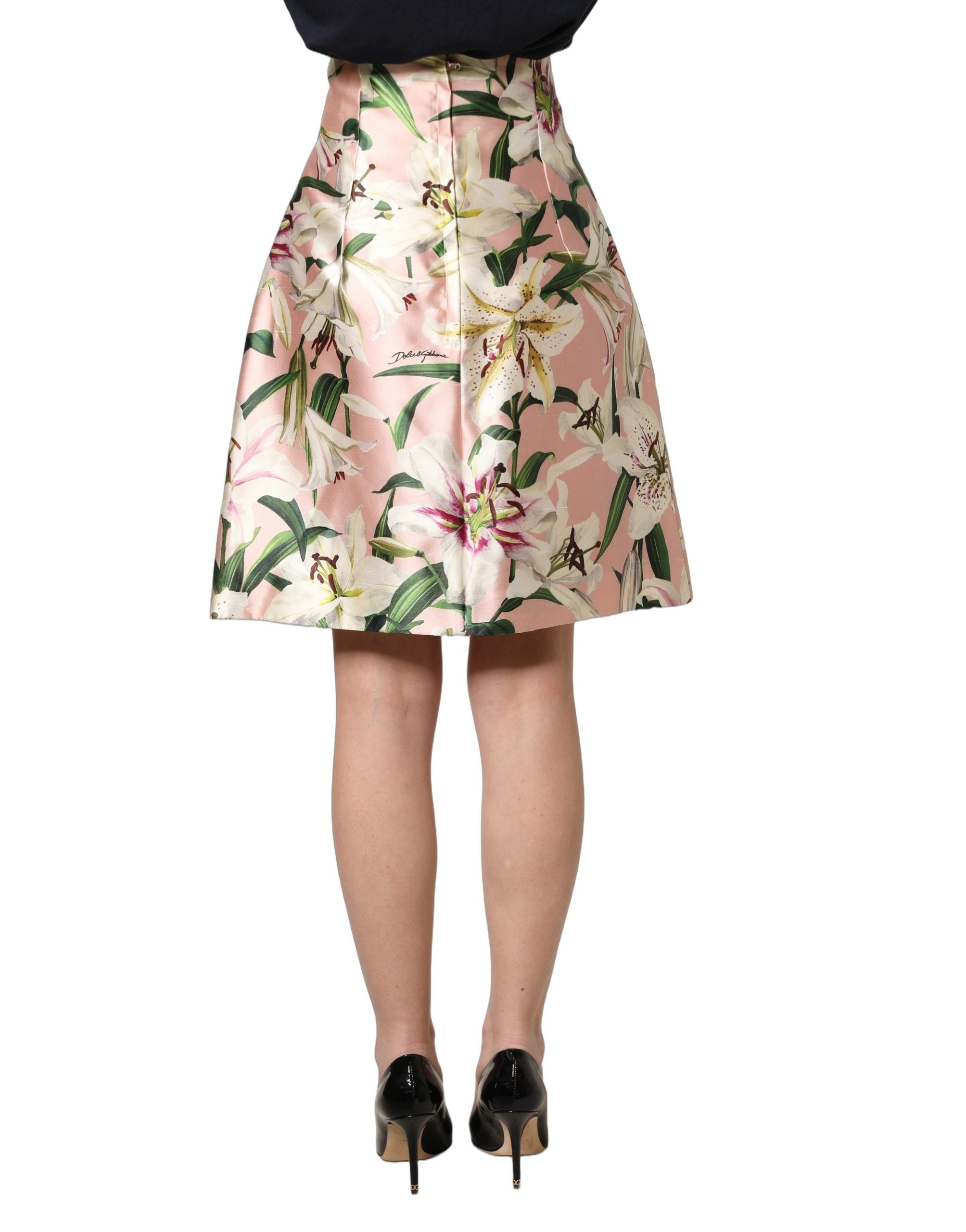Dolce & Gabbana Pink Lilium High Waist Knee Length Skirt