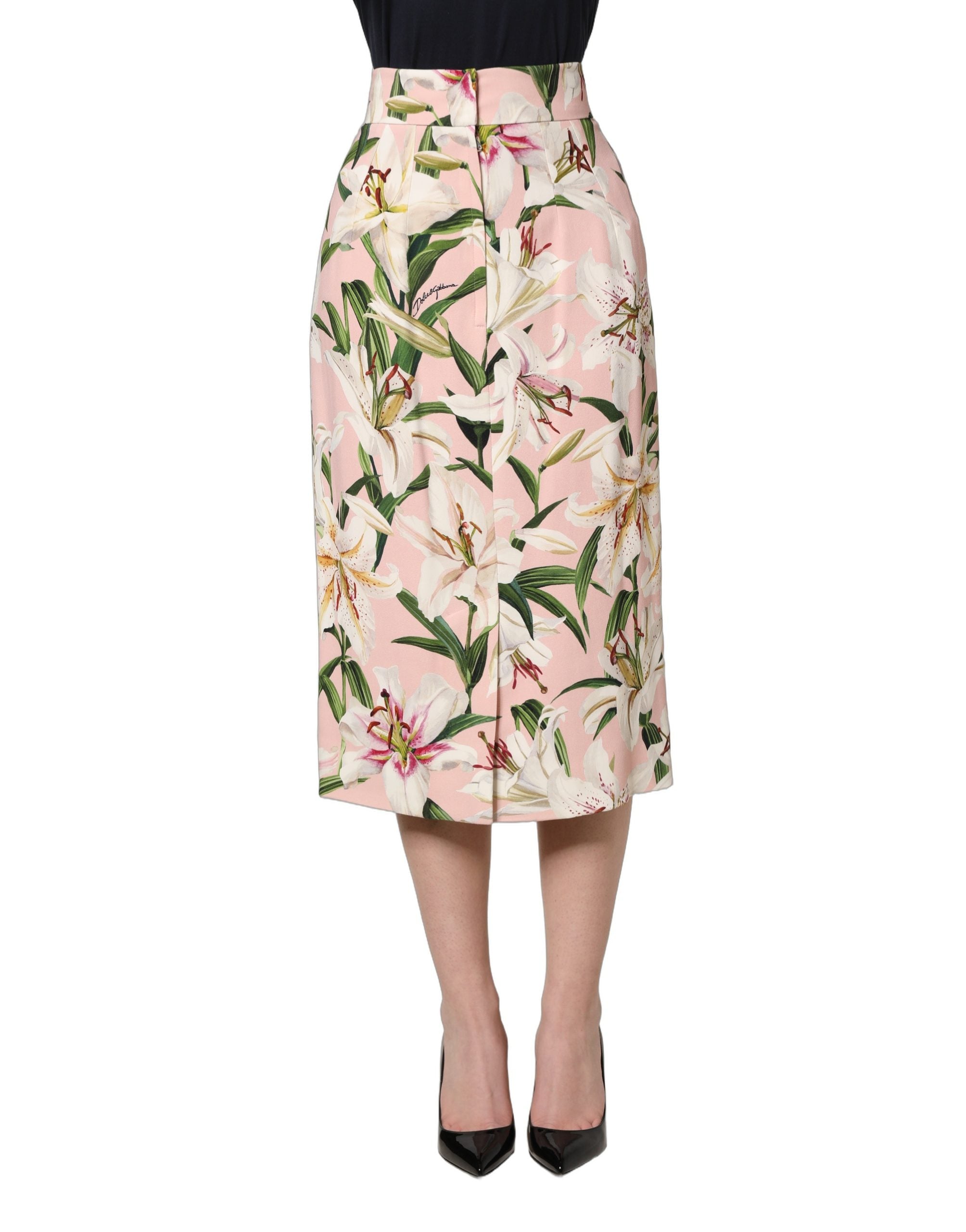 Dolce & Gabbana Bleistiftrock mit hohem Bund und pinkfarbenem Lilien-Print