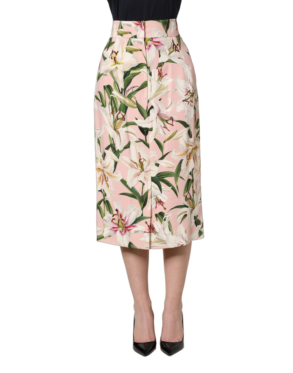 Dolce & Gabbana Bleistiftrock mit hohem Bund und pinkfarbenem Lilien-Print