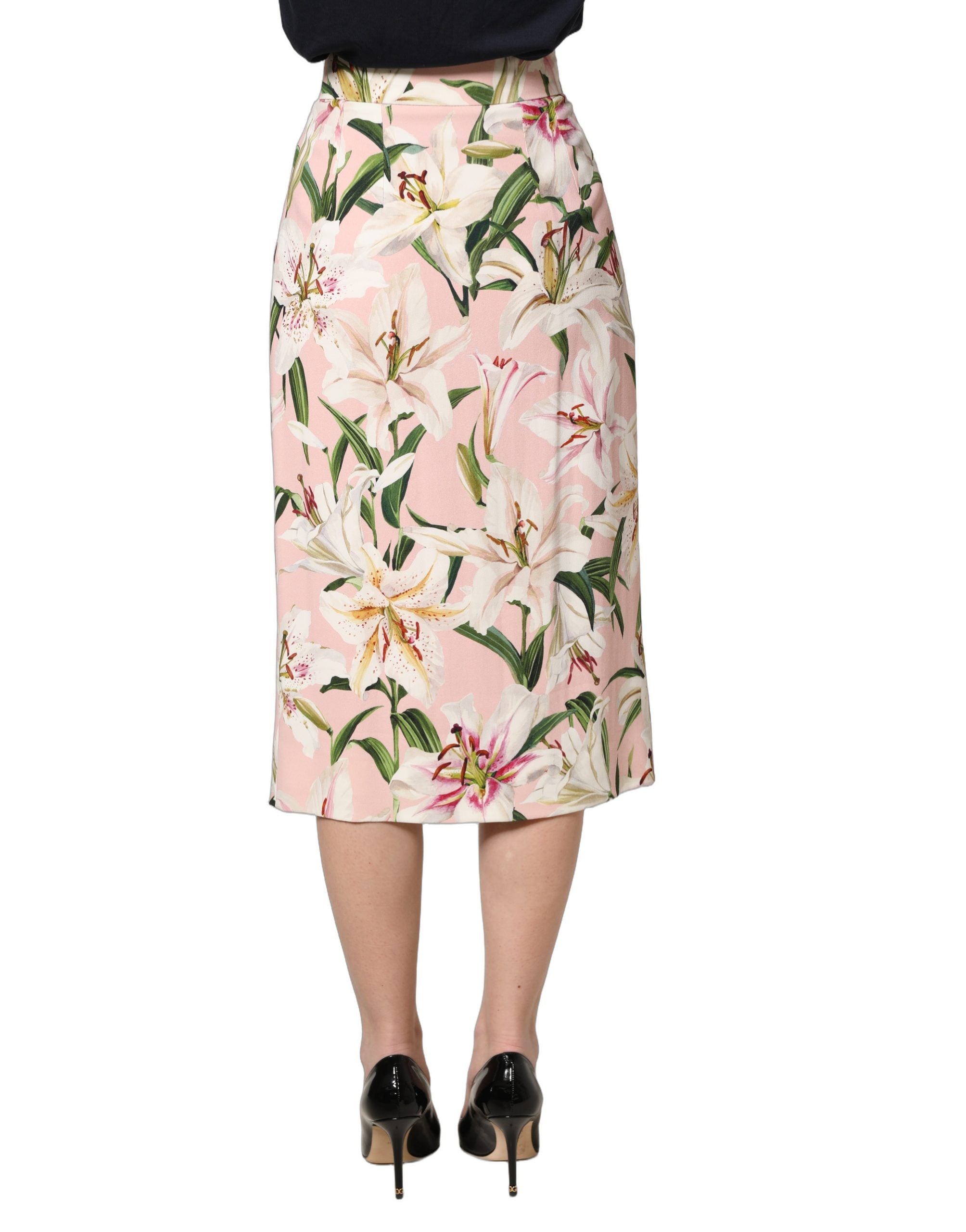 Dolce & Gabbana Bleistiftrock mit hohem Bund und pinkfarbenem Lilien-Print