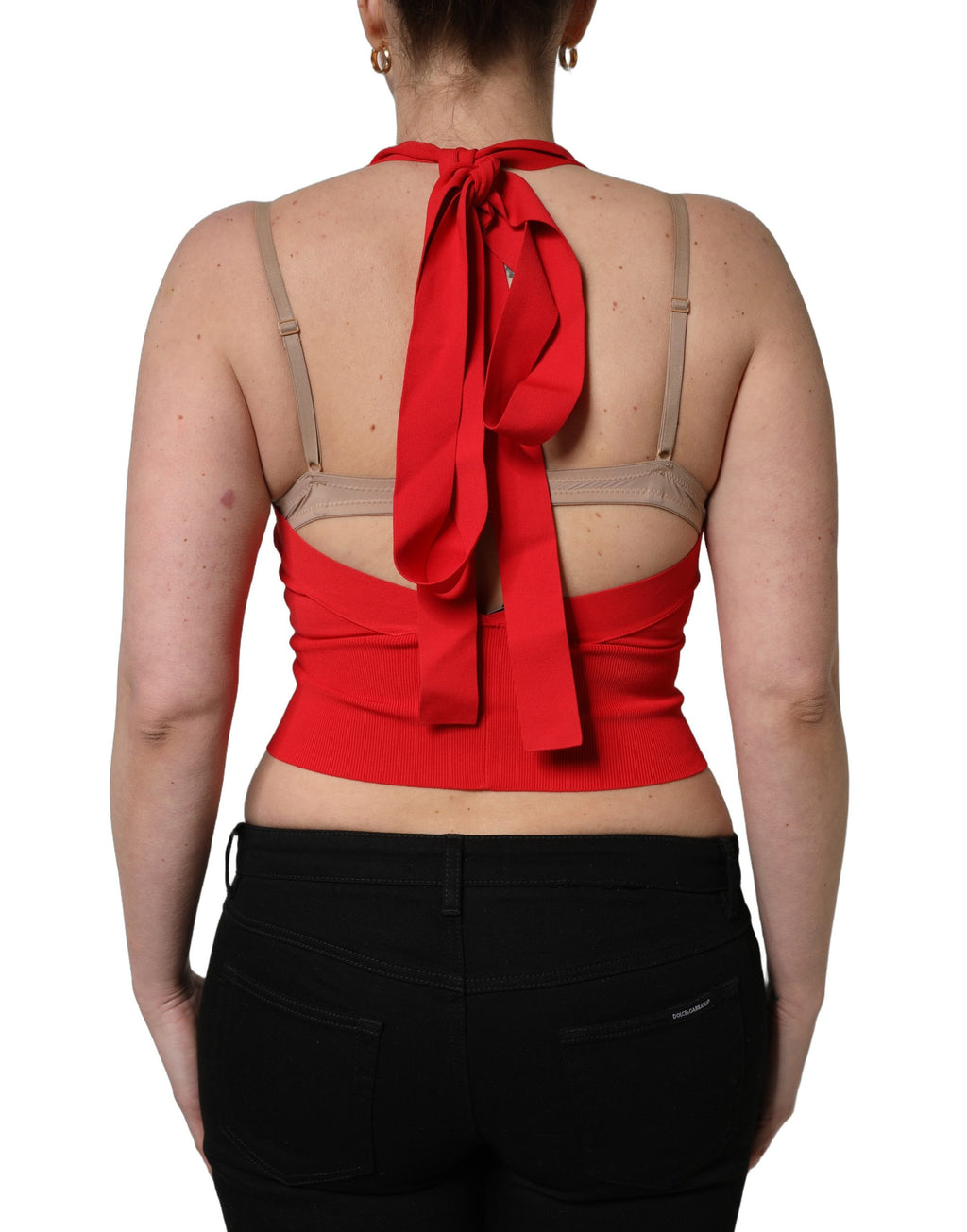 Dolce & Gabbana Rotes ärmelloses Neckholder-Crop-Top aus Viskose
