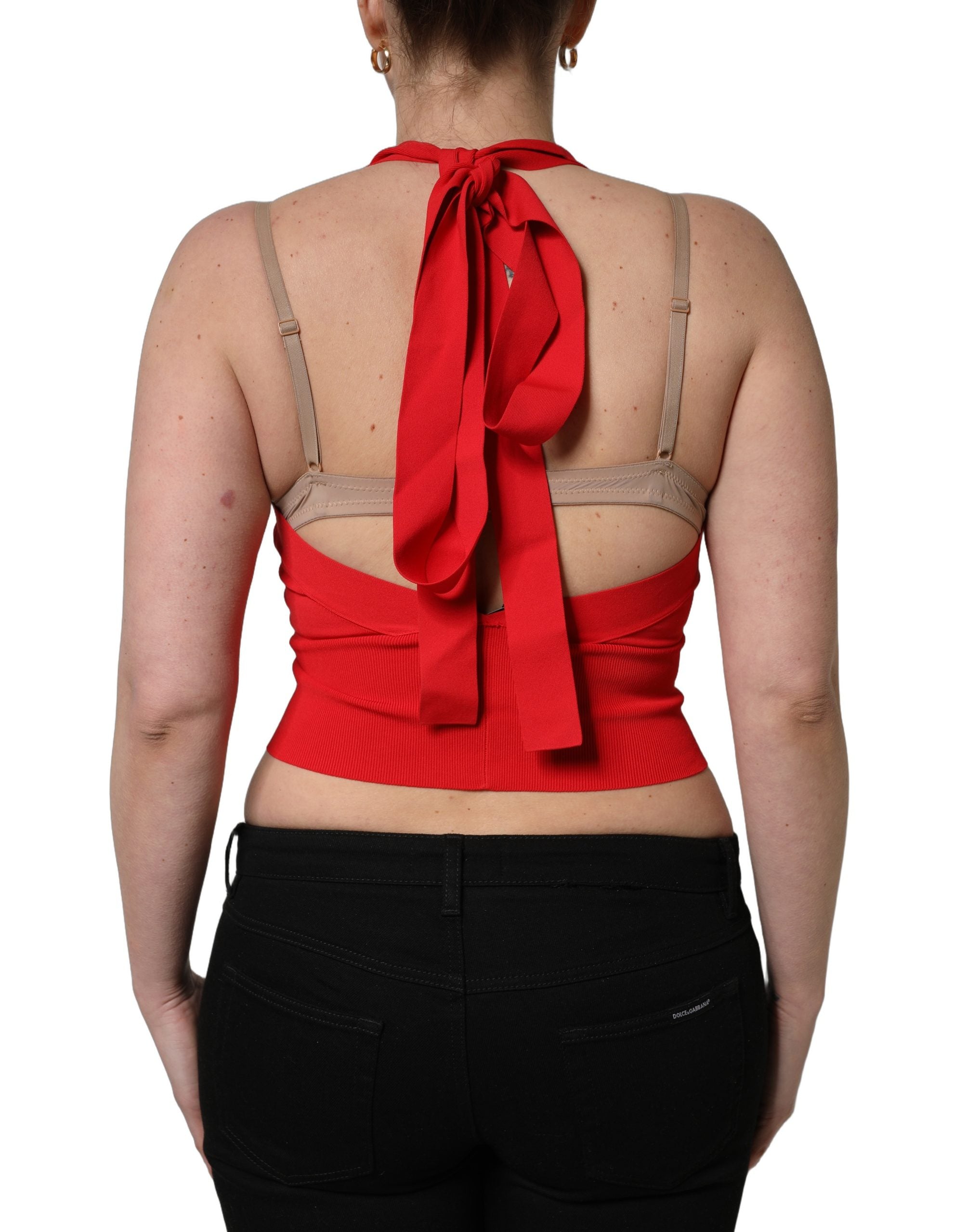 Dolce & Gabbana Rotes ärmelloses Neckholder-Crop-Top aus Viskose