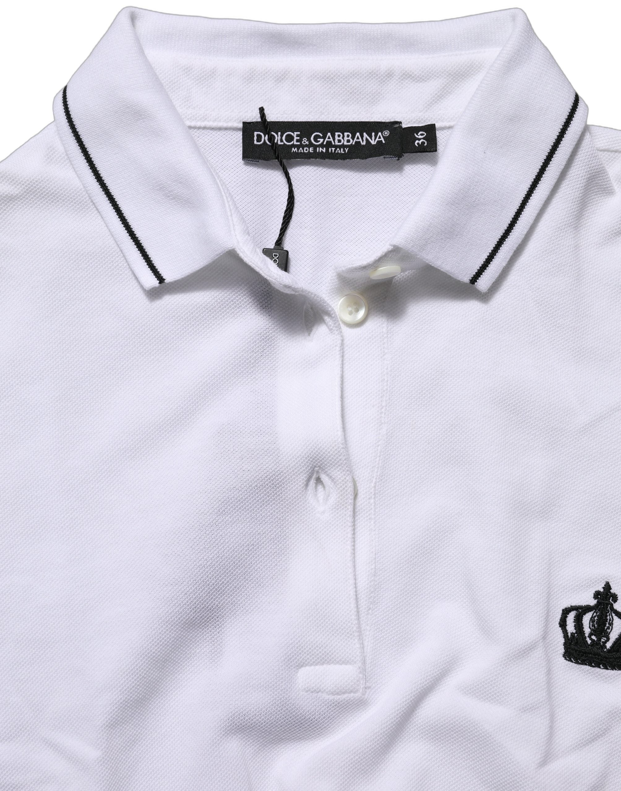 Dolce & Gabbana Kurzarm-Poloshirt aus Baumwolle in Weiß mit Krone