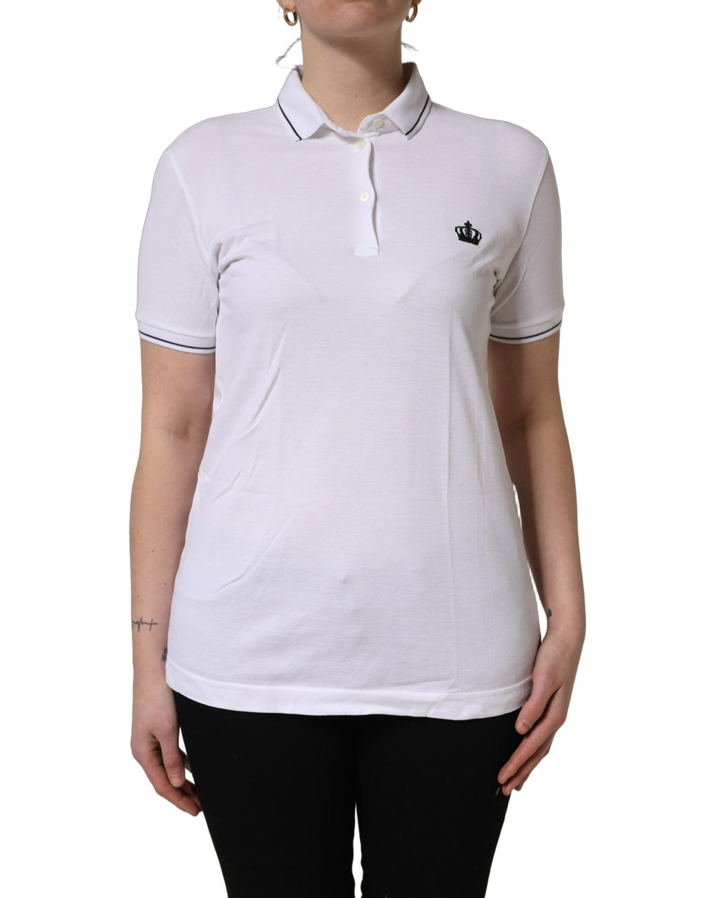 Dolce & Gabbana Kurzarm-Poloshirt aus Baumwolle in Weiß mit Krone