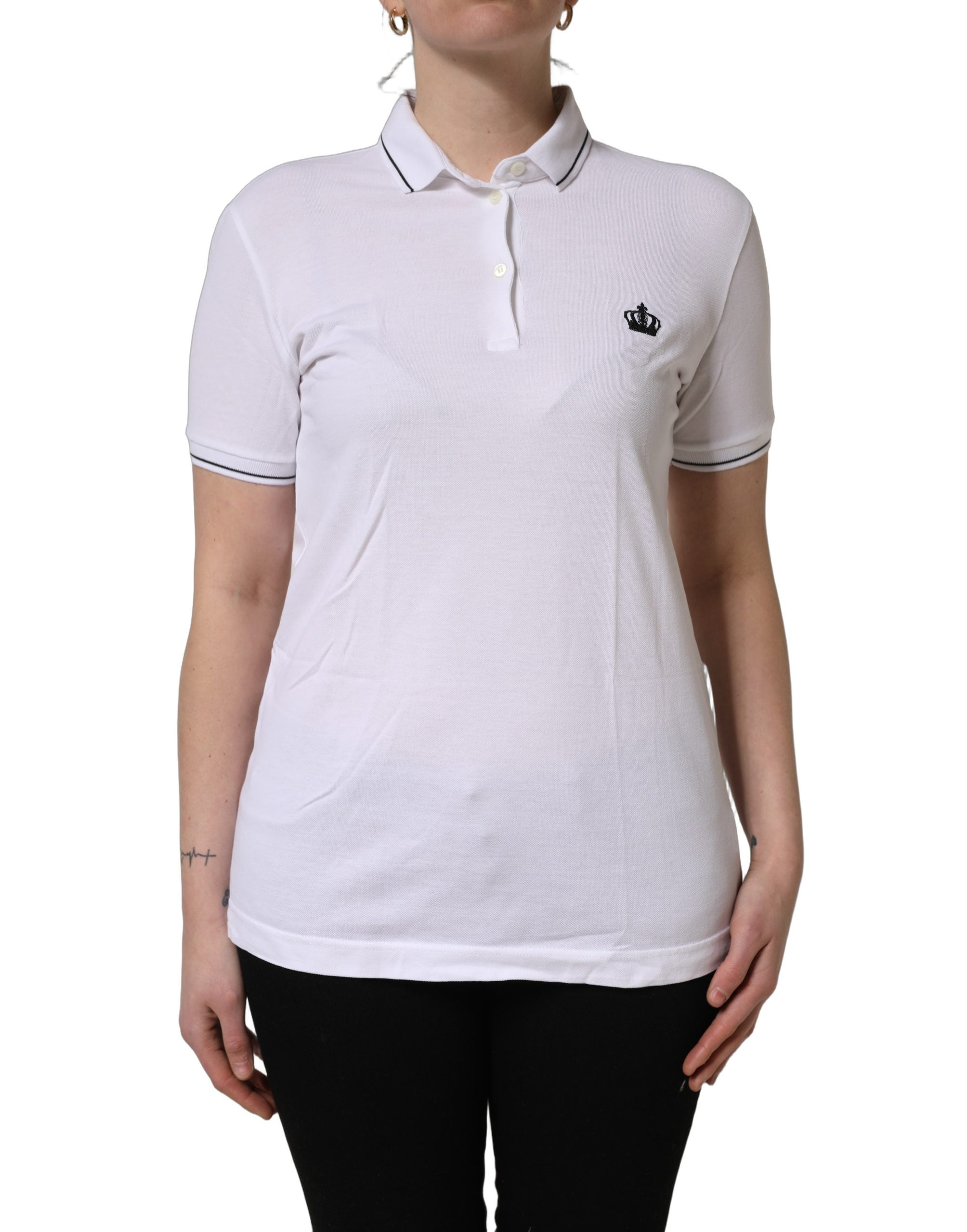 Dolce & Gabbana Kurzarm-Poloshirt aus Baumwolle in Weiß mit Krone