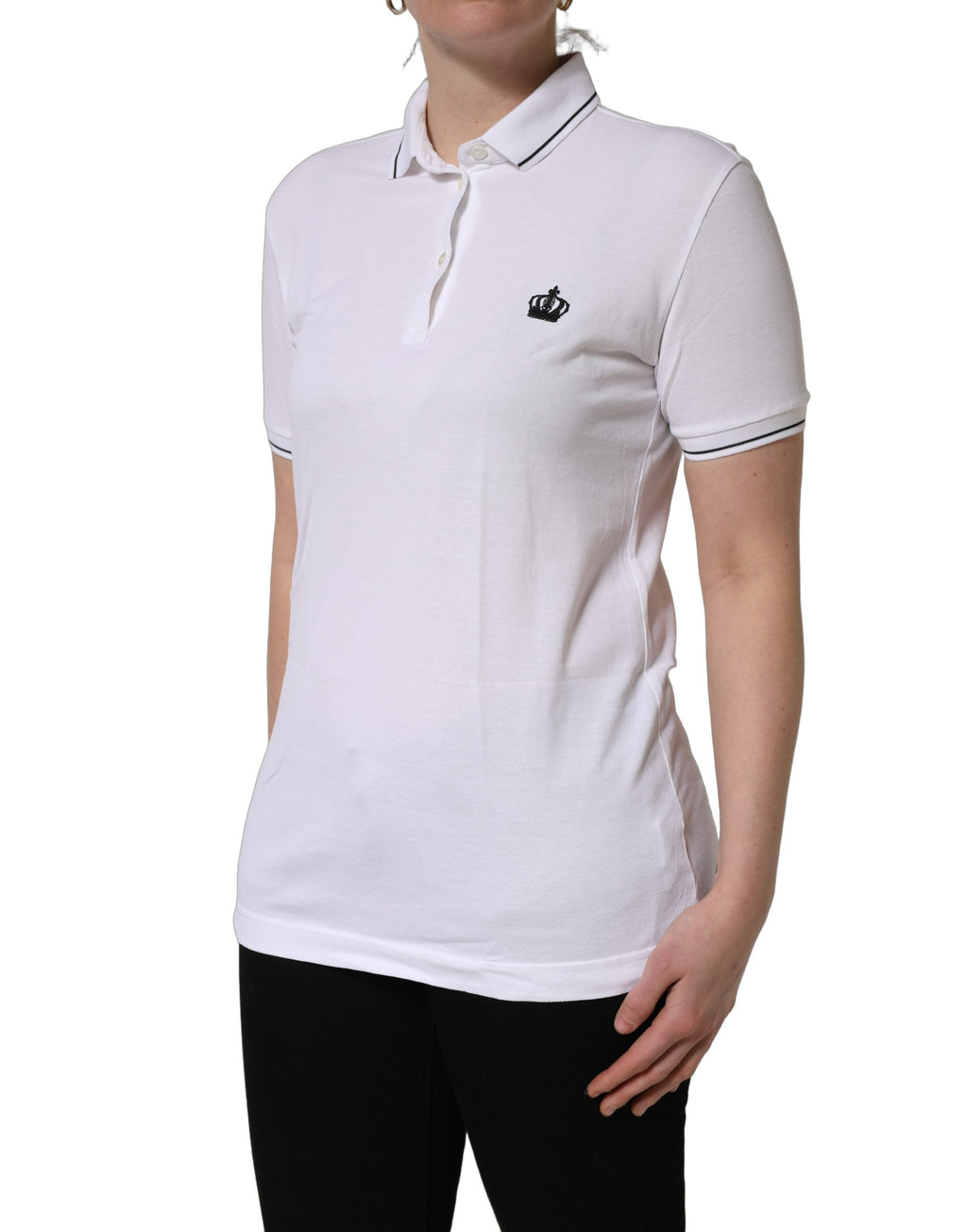 Dolce & Gabbana Kurzarm-Poloshirt aus Baumwolle in Weiß mit Krone