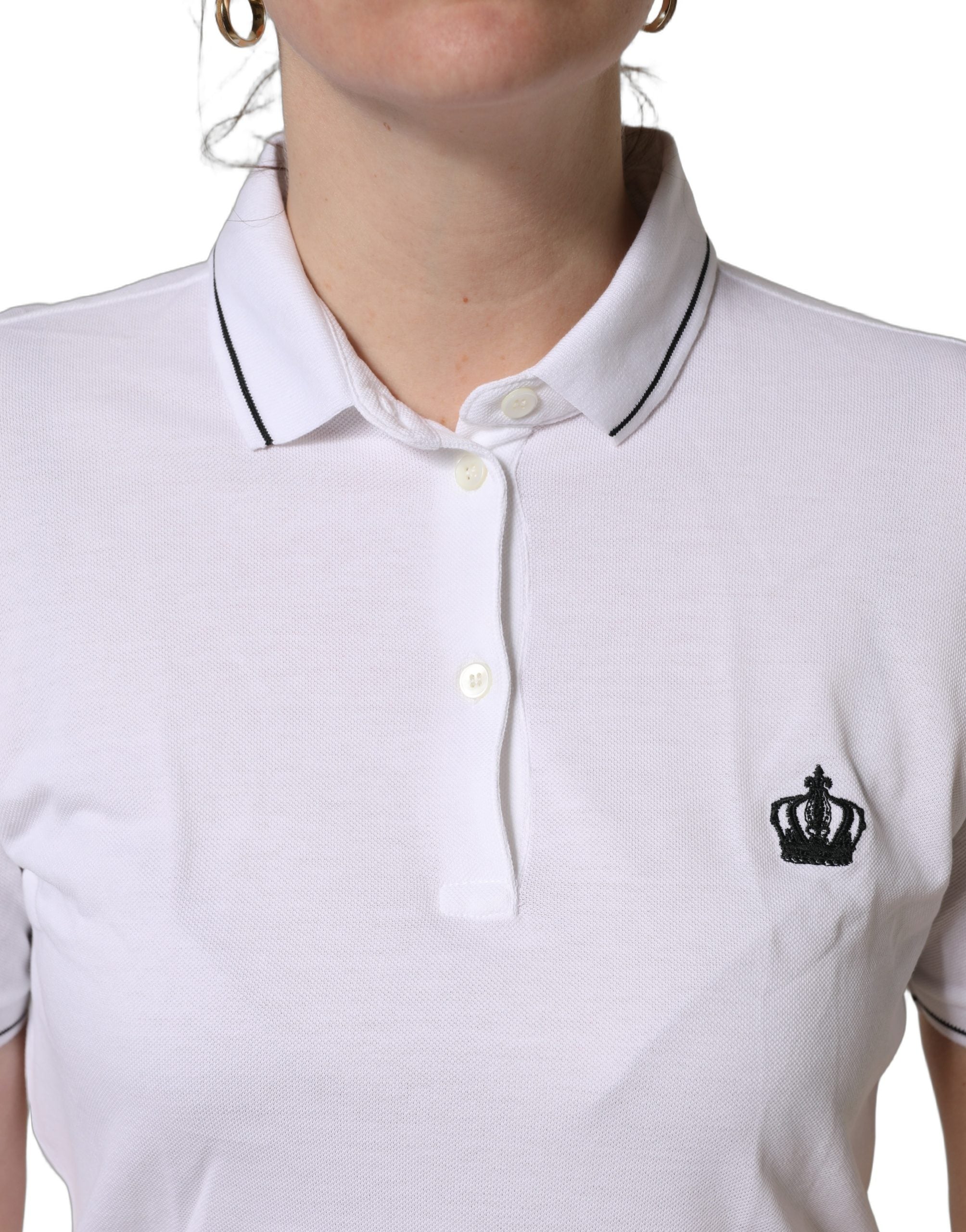 Dolce & Gabbana Kurzarm-Poloshirt aus Baumwolle in Weiß mit Krone