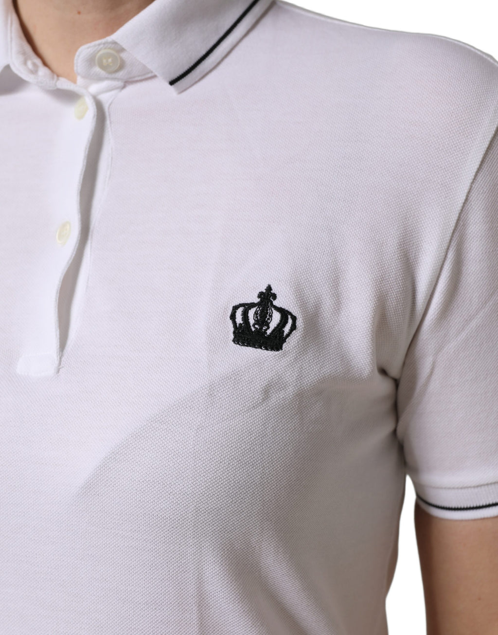 Dolce & Gabbana Kurzarm-Poloshirt aus Baumwolle in Weiß mit Krone