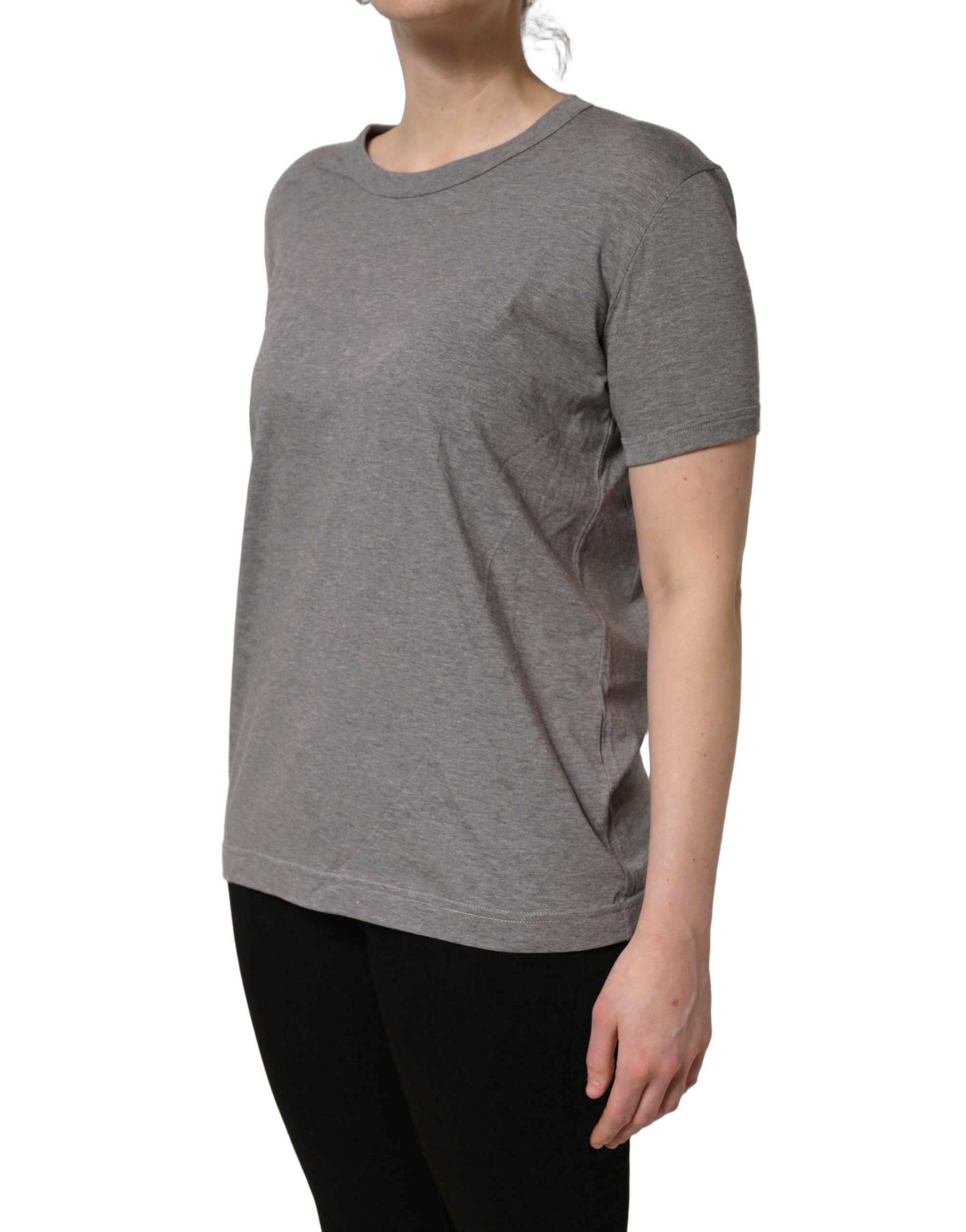 Dolce & Gabbana Graues Baumwoll-T-Shirt mit kurzen Ärmeln und Rundhalsausschnitt