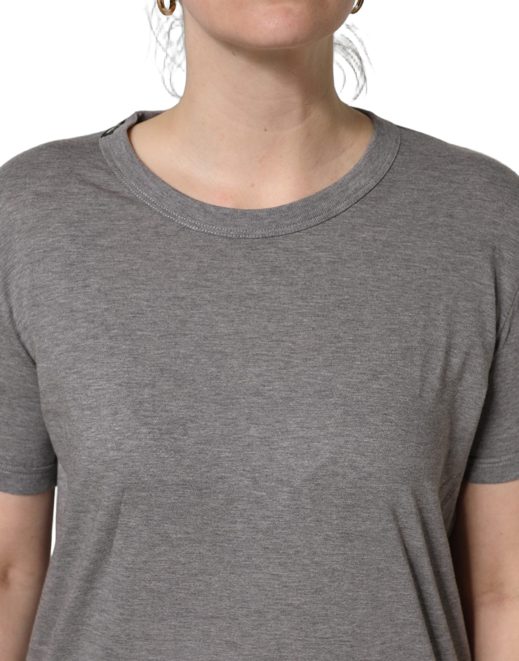 Dolce & Gabbana Graues Baumwoll-T-Shirt mit kurzen Ärmeln und Rundhalsausschnitt