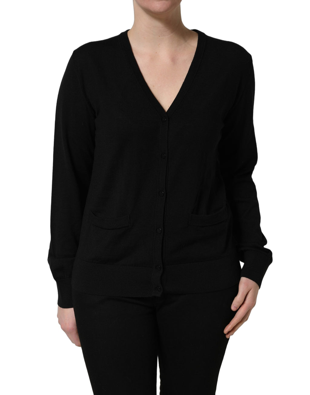 Dolce & Gabbana Schwarzer Wollstrick-Cardigan mit Knöpfen