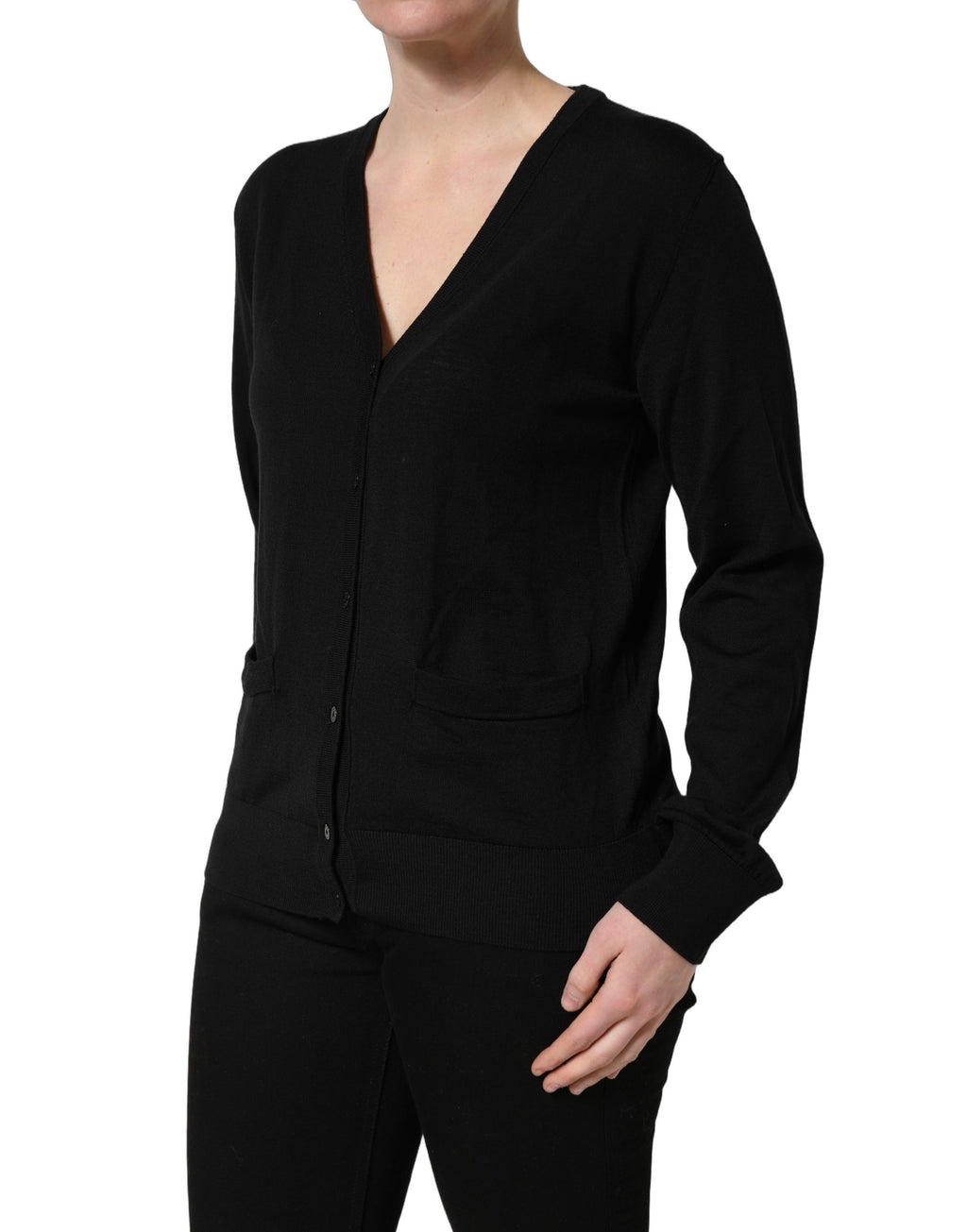 Dolce & Gabbana Schwarzer Wollstrick-Cardigan mit Knöpfen