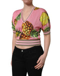 Dolce & Gabbana Pink Pineapple V-Ausschnitt Kurzarm Cropped Top