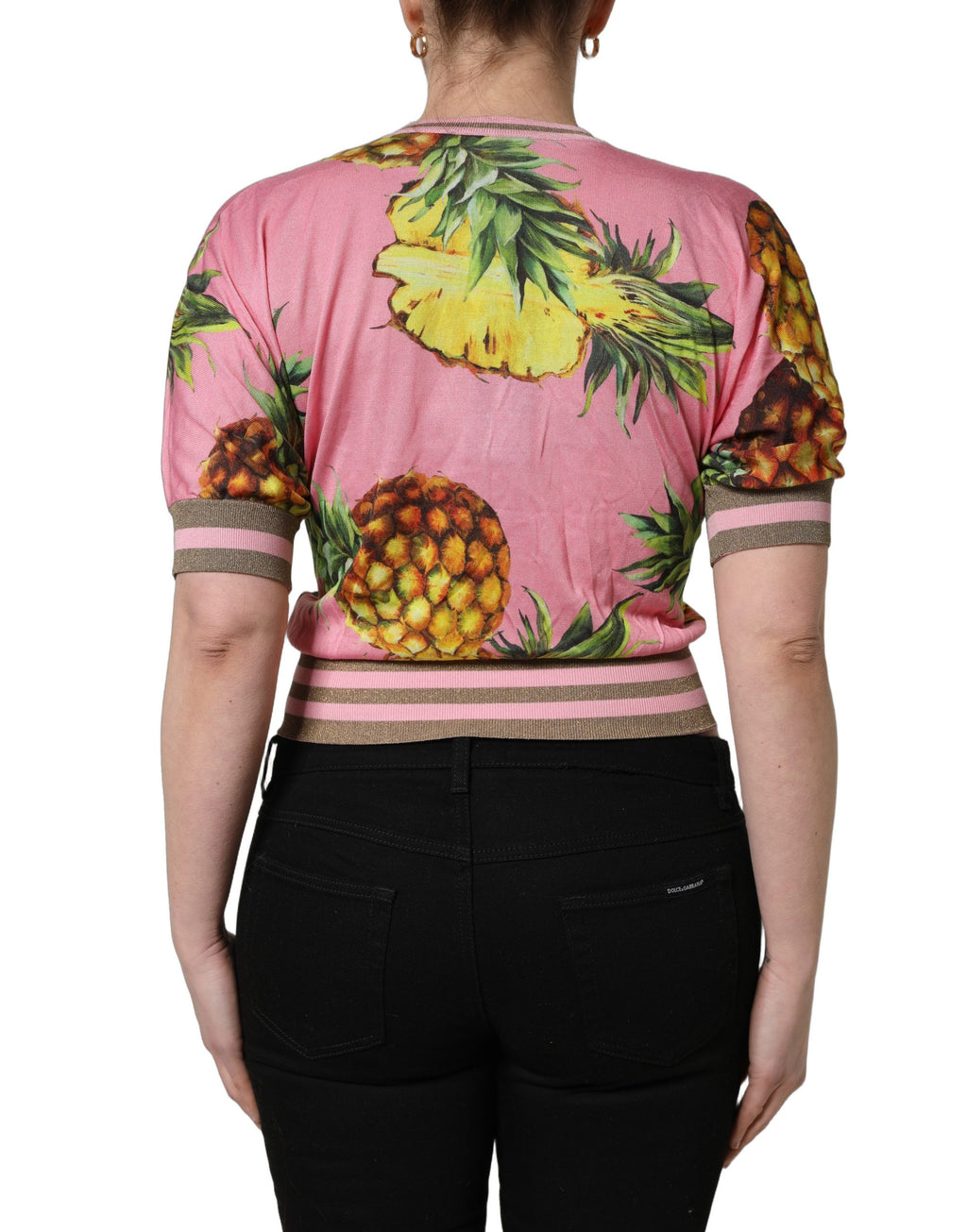 Dolce & Gabbana Pink Pineapple V-Ausschnitt Kurzarm Cropped Top