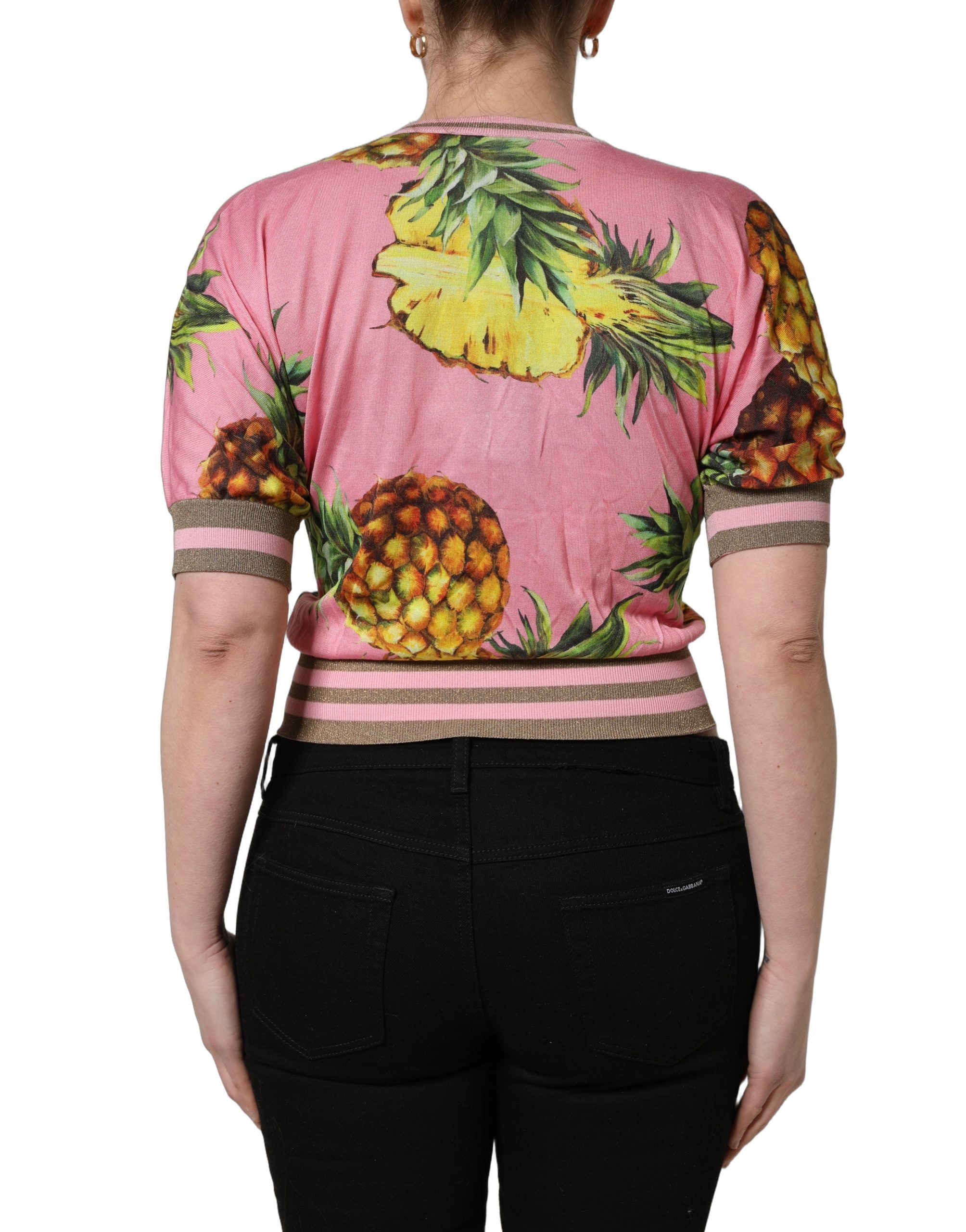 Dolce & Gabbana Pink Pineapple V-Ausschnitt Kurzarm Cropped Top