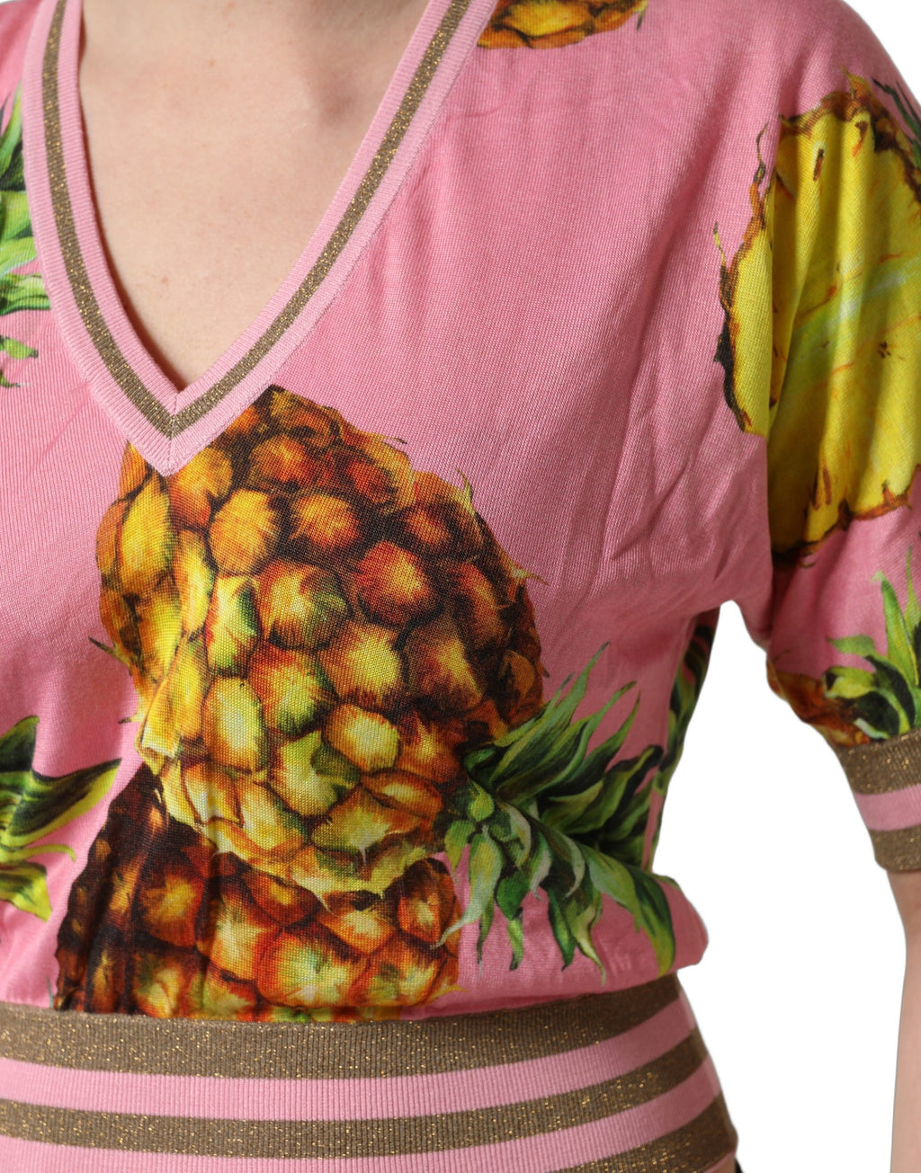Dolce & Gabbana Pink Pineapple V-Ausschnitt Kurzarm Cropped Top