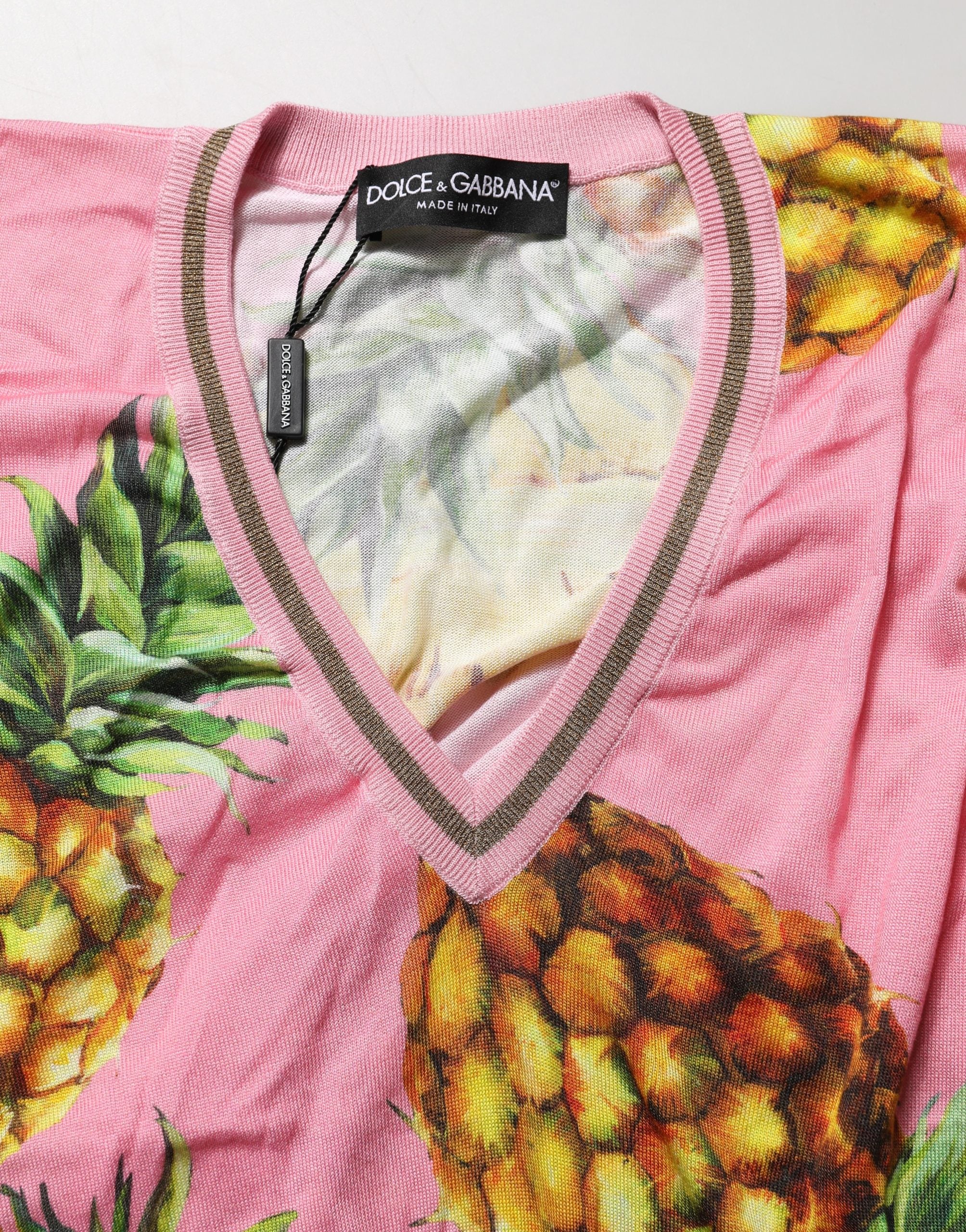 Dolce & Gabbana Pink Pineapple V-Ausschnitt Kurzarm Cropped Top