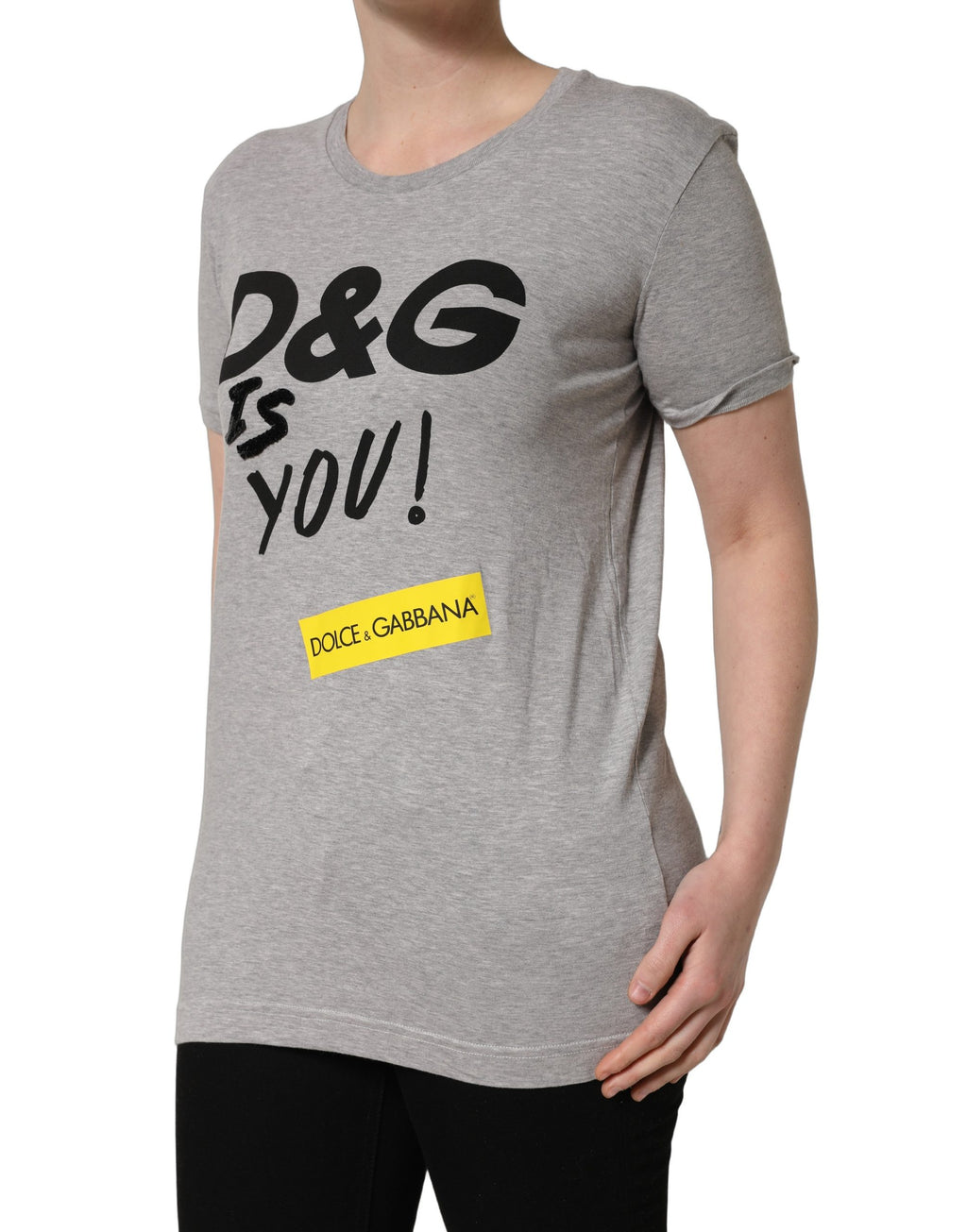 Dolce & Gabbana Graues Baumwoll-T-Shirt mit Logo-Print und Rundhalsausschnitt
