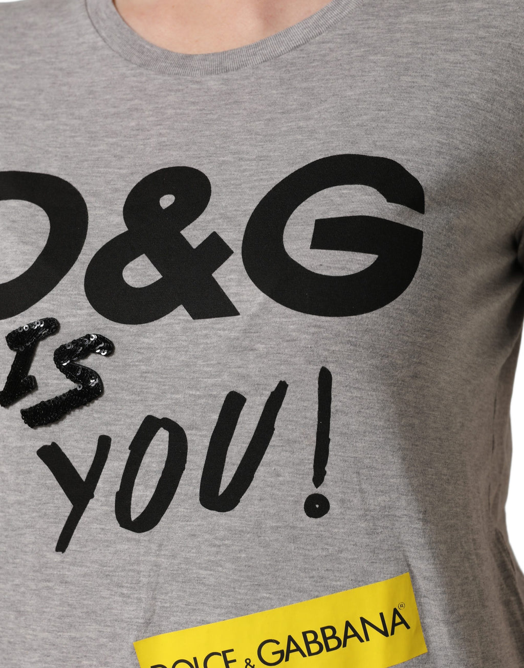 Dolce & Gabbana Graues Baumwoll-T-Shirt mit Logo-Print und Rundhalsausschnitt