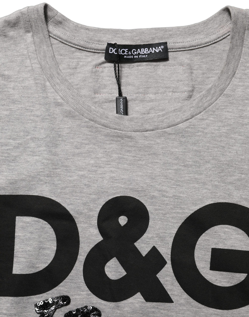 Dolce & Gabbana Graues Baumwoll-T-Shirt mit Logo-Print und Rundhalsausschnitt
