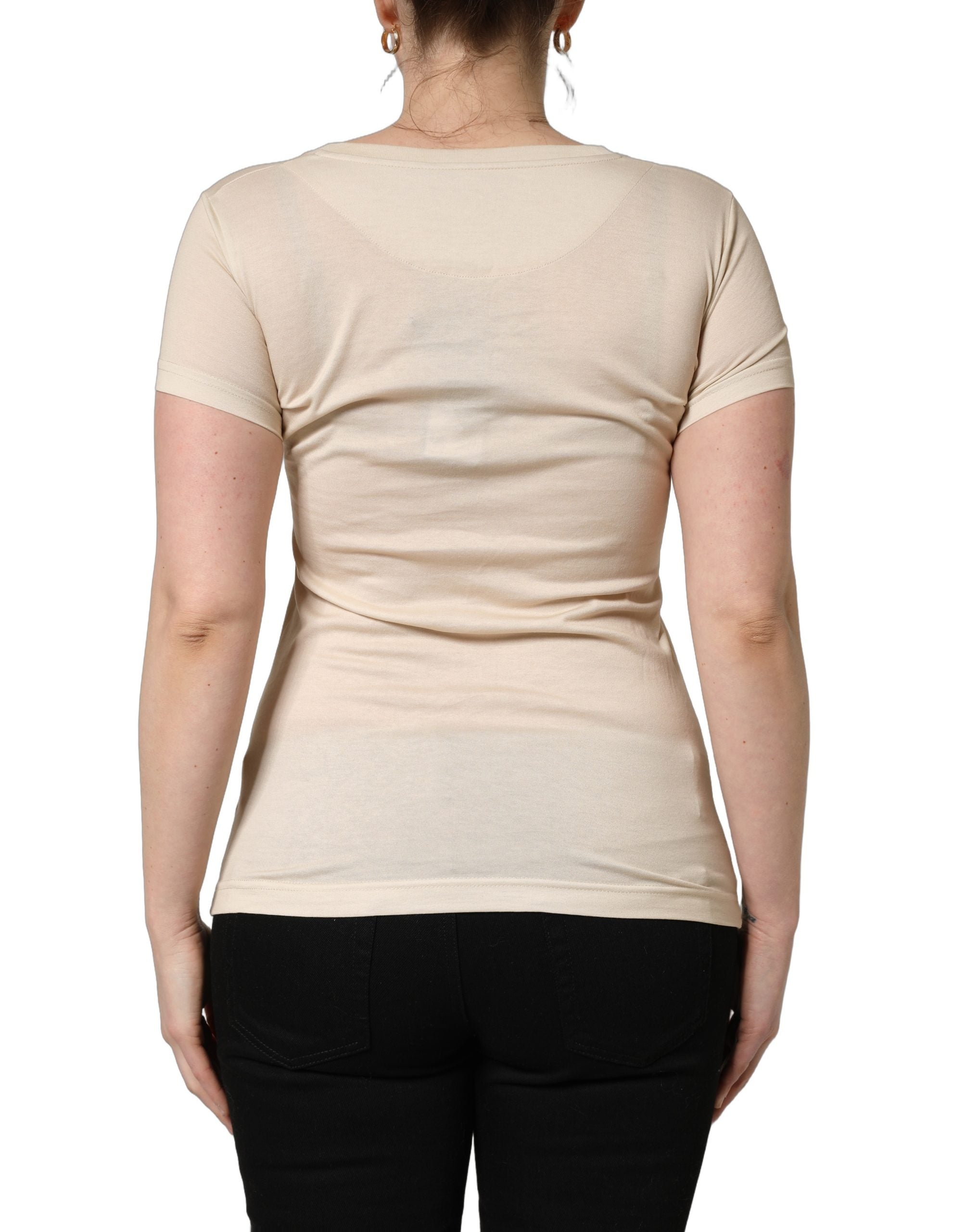 Dolce & Gabbana Beige Dschungelprint-T-Shirt aus Baumwolle mit Rundhalsausschnitt