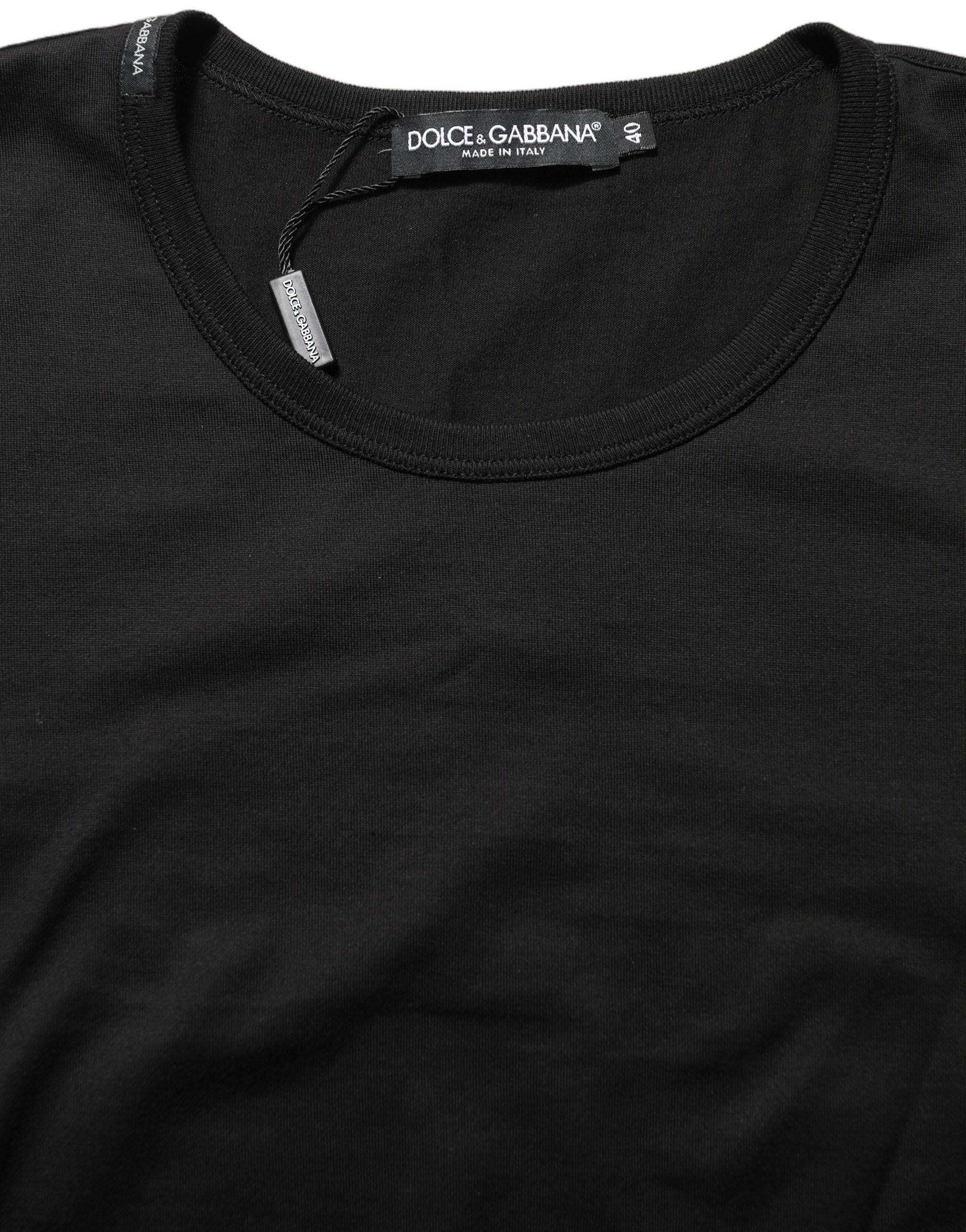 Dolce & Gabbana Schwarzes Baumwoll-T-Shirt mit Rundhalsausschnitt und kurzen Ärmeln