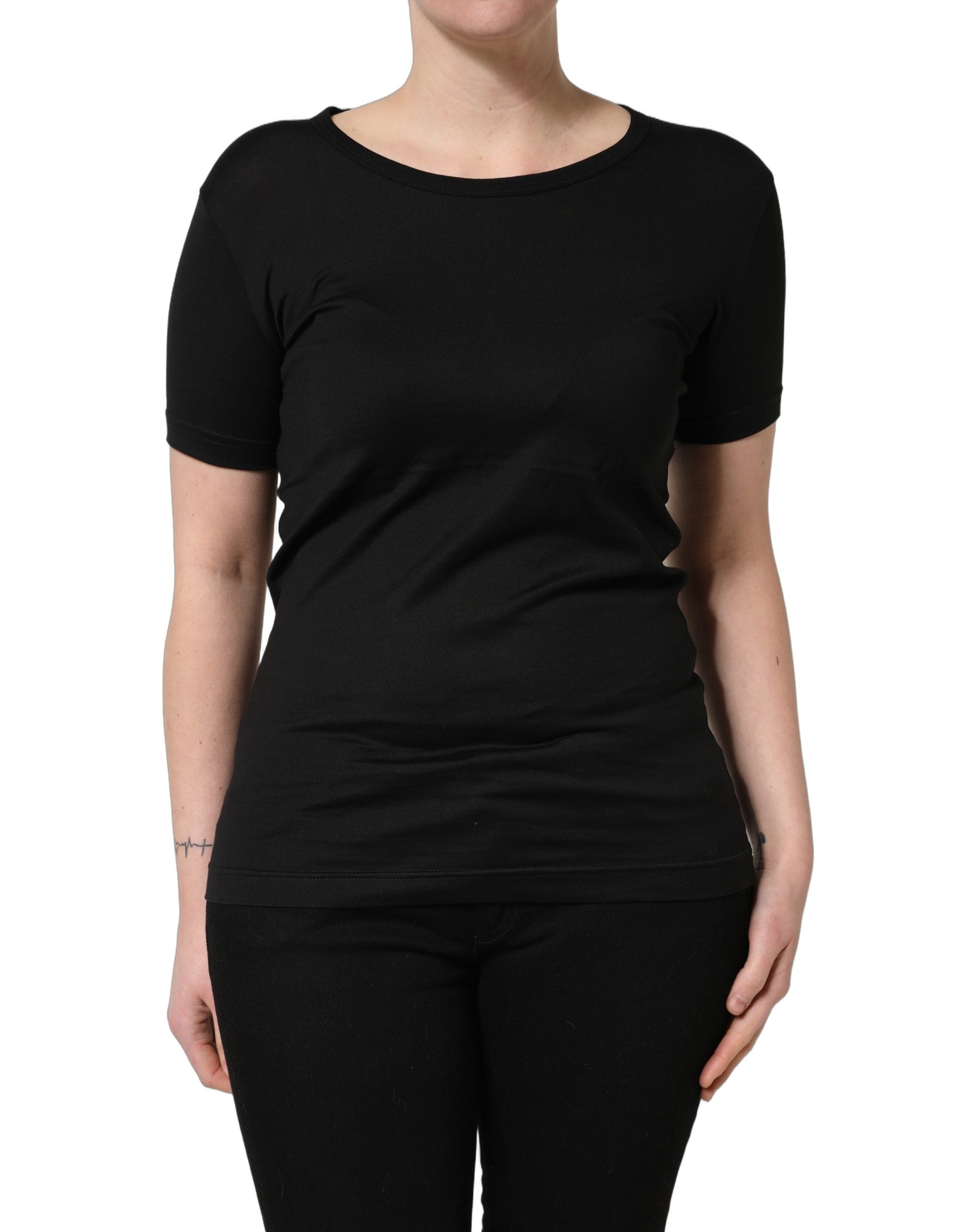 Dolce & Gabbana Schwarzes Baumwoll-T-Shirt mit Rundhalsausschnitt und kurzen Ärmeln