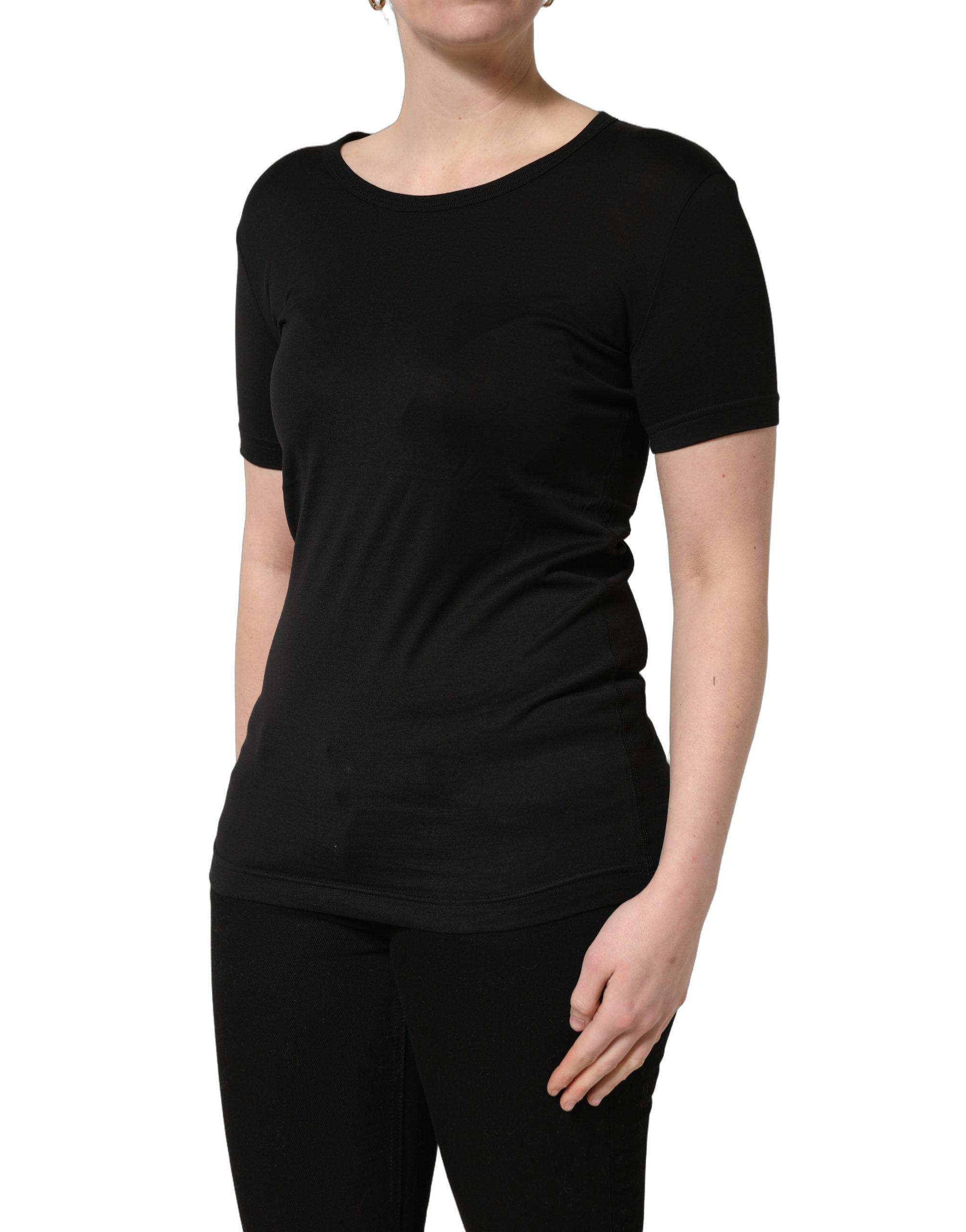 Dolce & Gabbana Schwarzes Baumwoll-T-Shirt mit Rundhalsausschnitt und kurzen Ärmeln