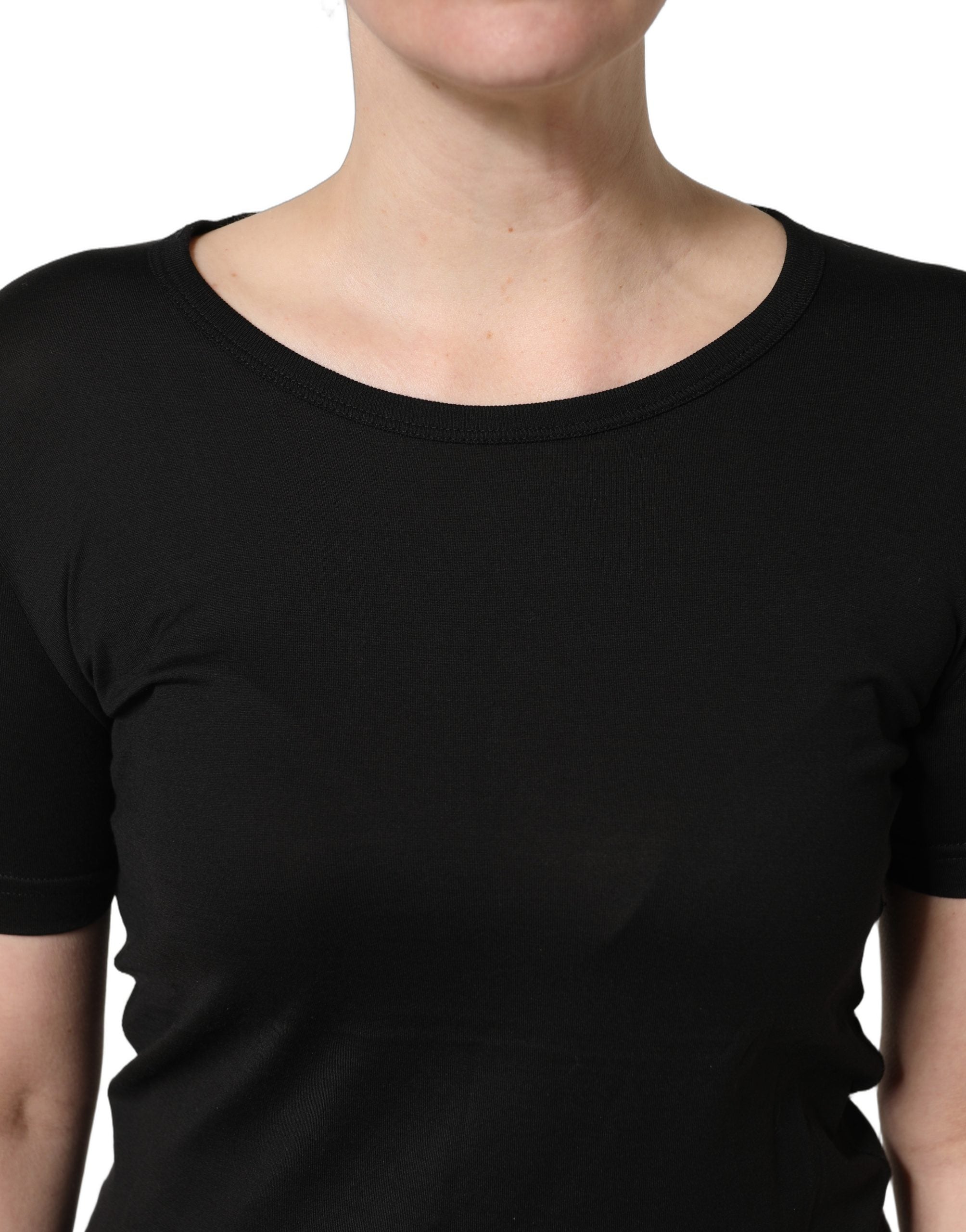 Dolce & Gabbana Schwarzes Baumwoll-T-Shirt mit Rundhalsausschnitt und kurzen Ärmeln