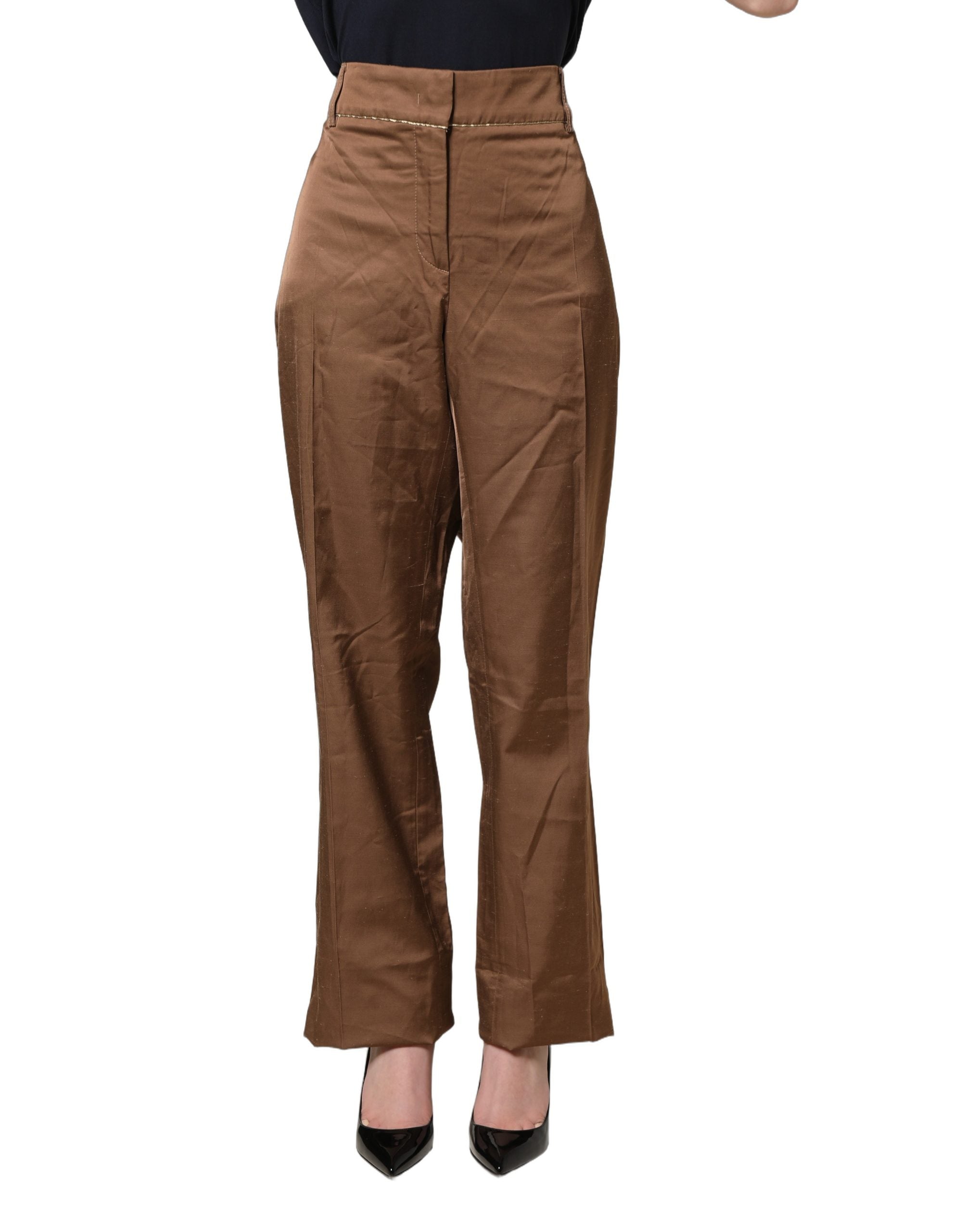 Cavalli Class Braune High-Waist-Hose mit ausgestelltem Bein